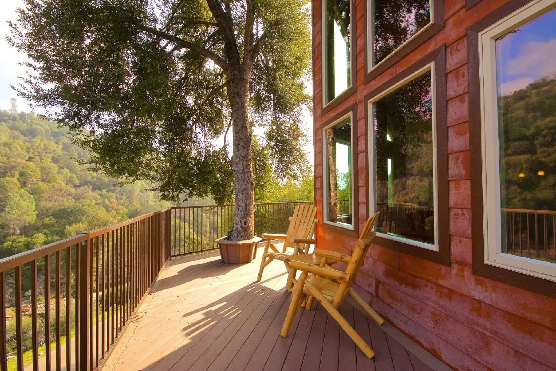 Patio in Riverfront Property with Waterfalls near Yosemite and Bass Lake