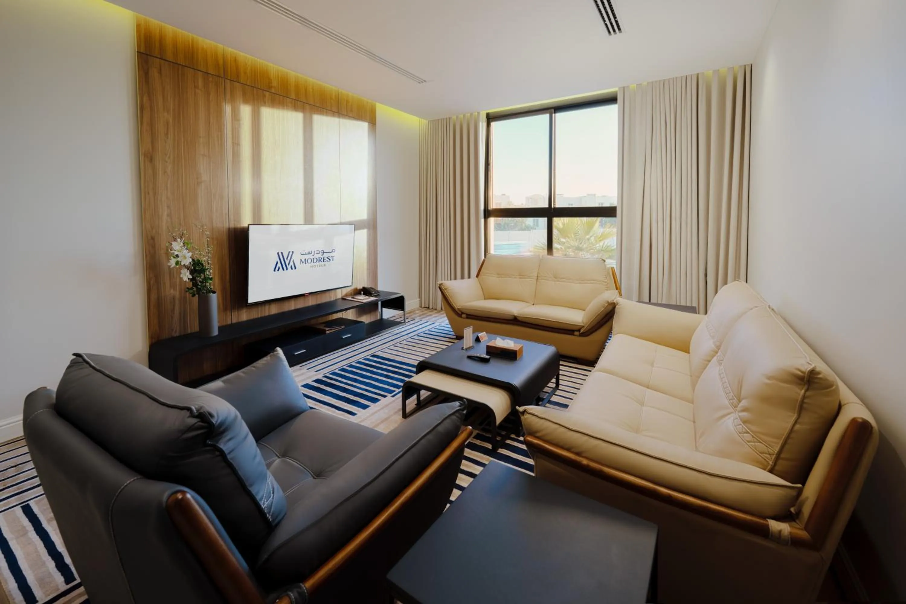 Communal lounge/ TV room in Modrest Hotel