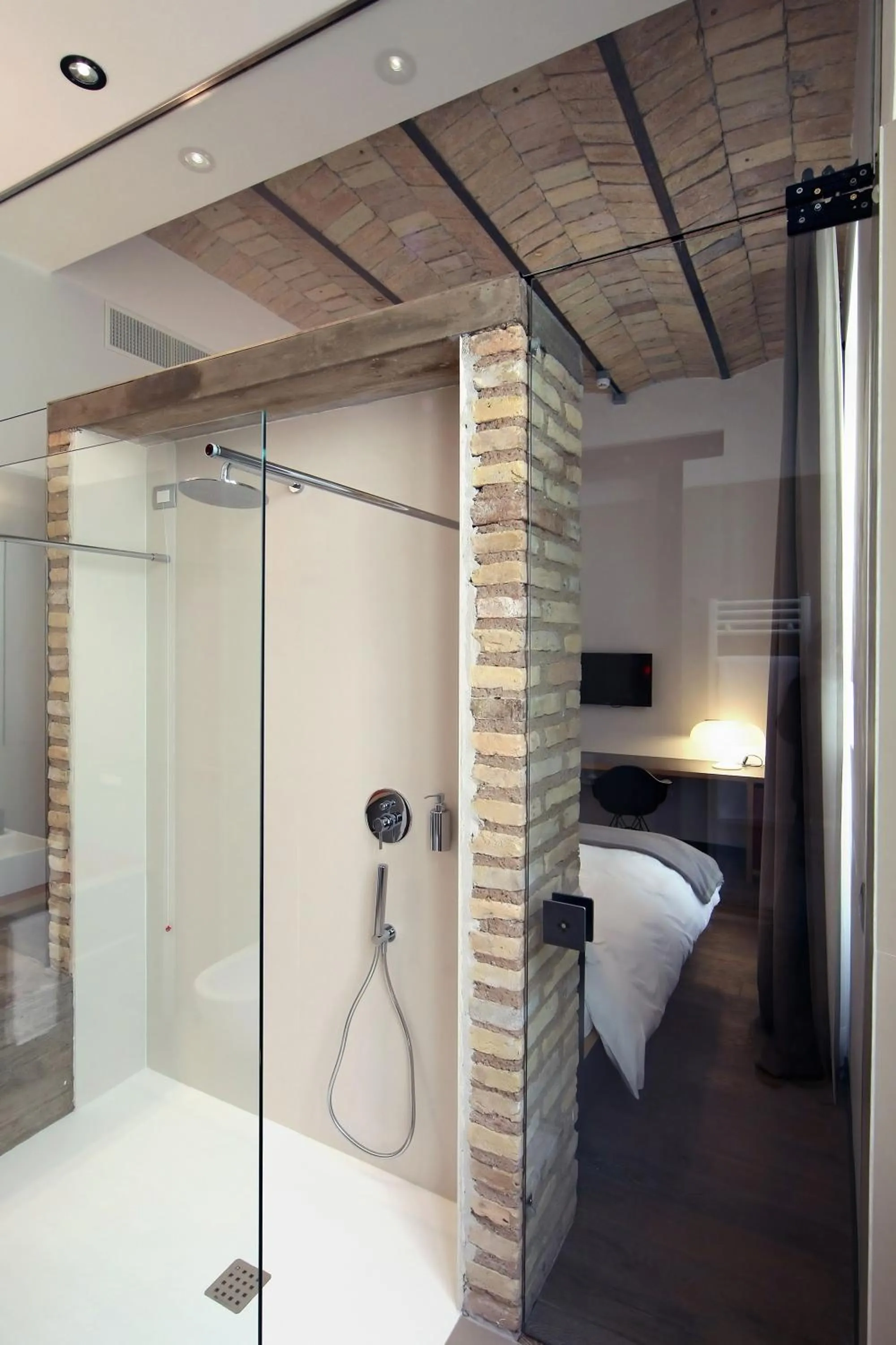Shower, Bed in Atypical Rooms