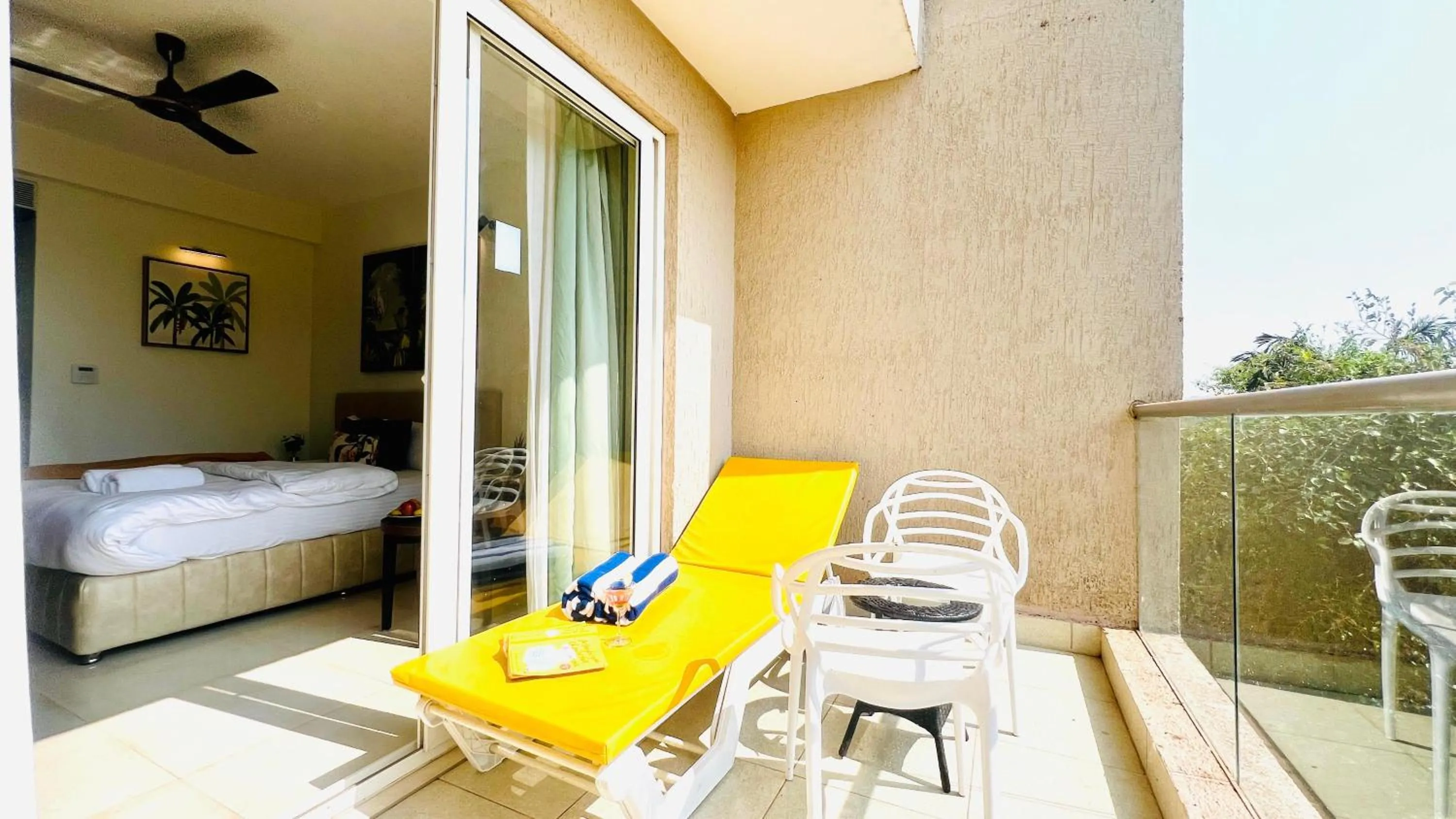 Balcony/Terrace, Bed in BluO Amani Vagator - Boutique Hotel Goa