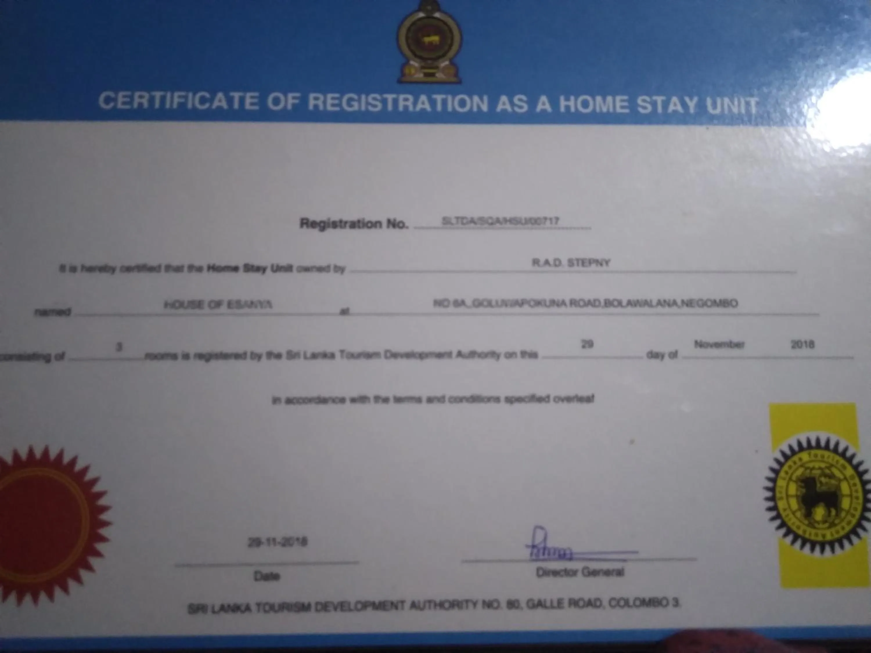 Certificate/Award in House Of Esanya