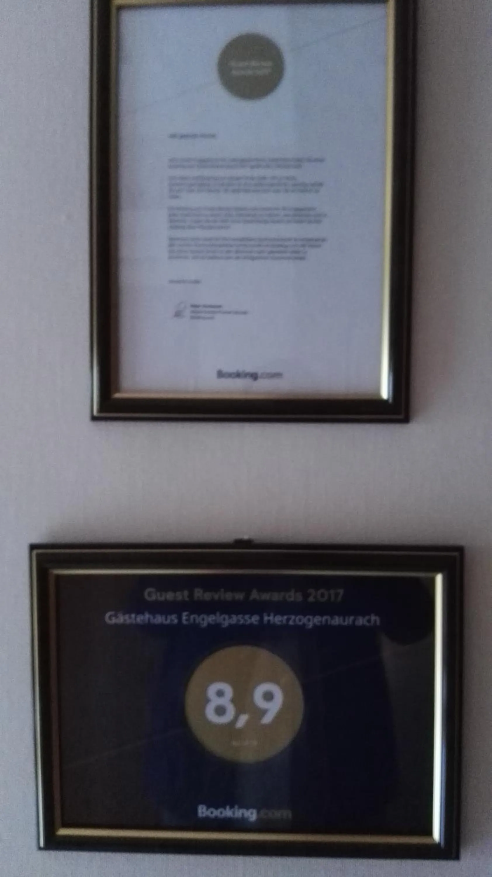 Certificate/Award in Gästehaus Engelgasse Herzogenaurach