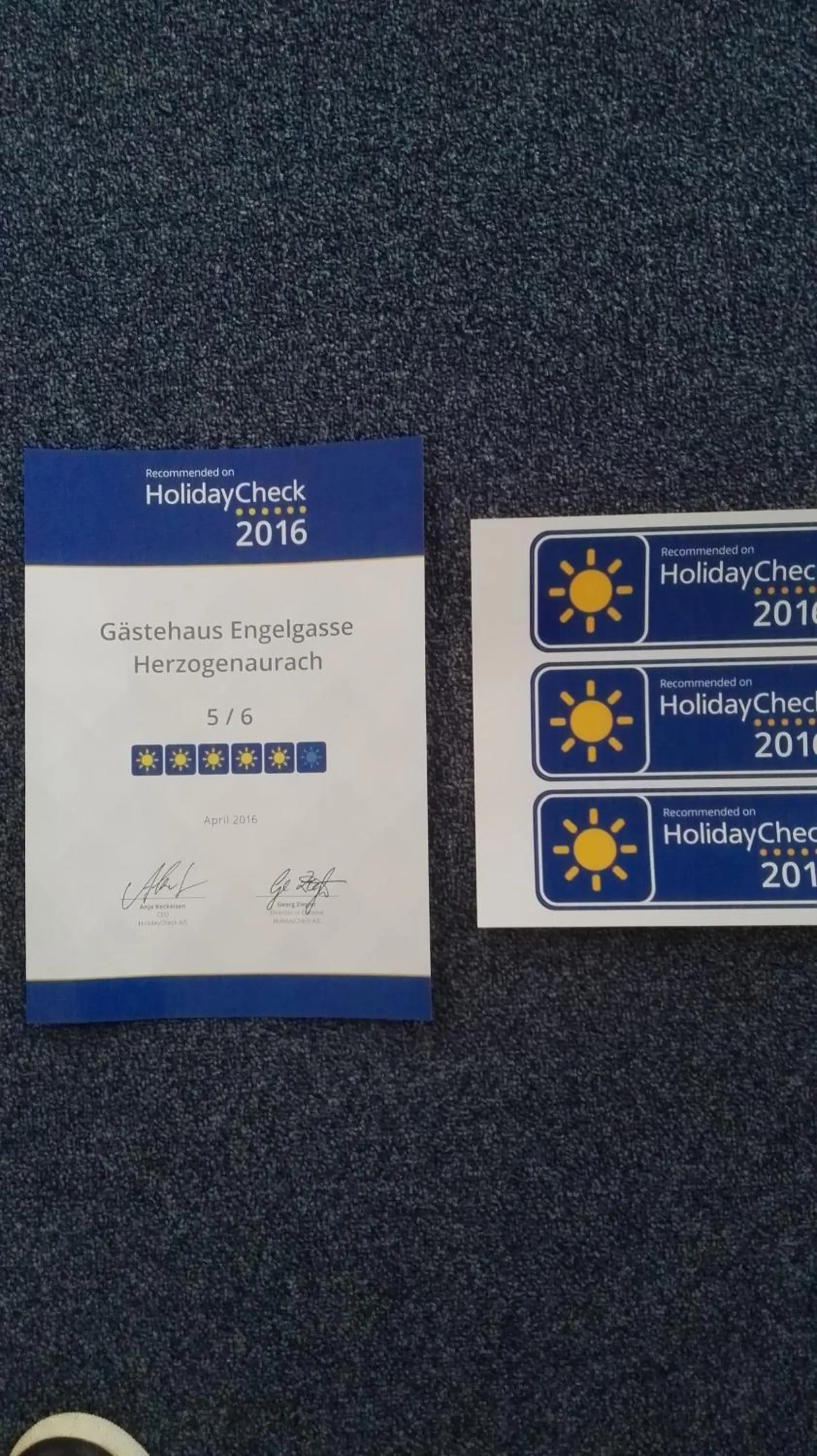 Certificate/Award in Gästehaus Engelgasse Herzogenaurach