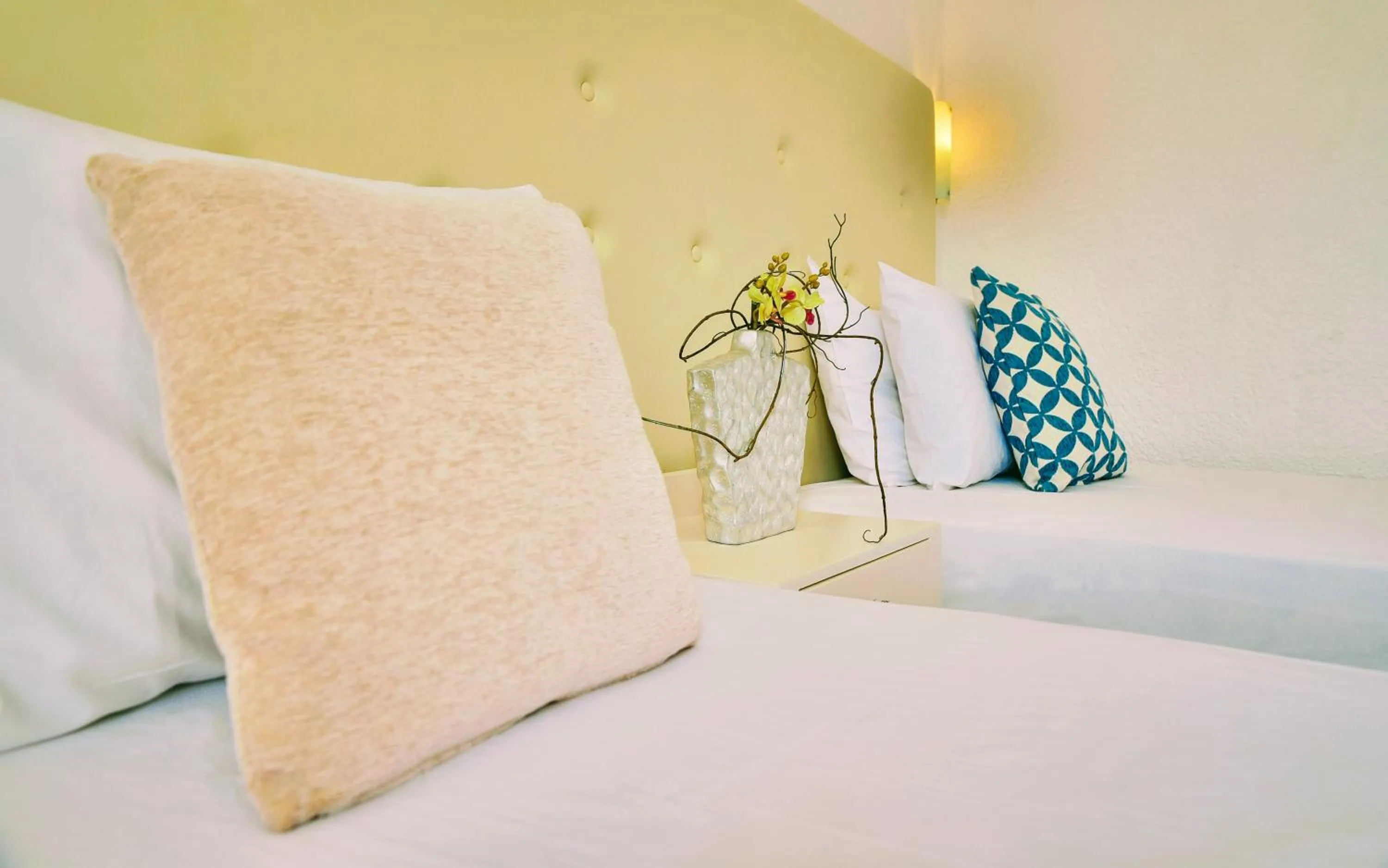 Decorative detail, Bed in Ibiscus Hotel Malia