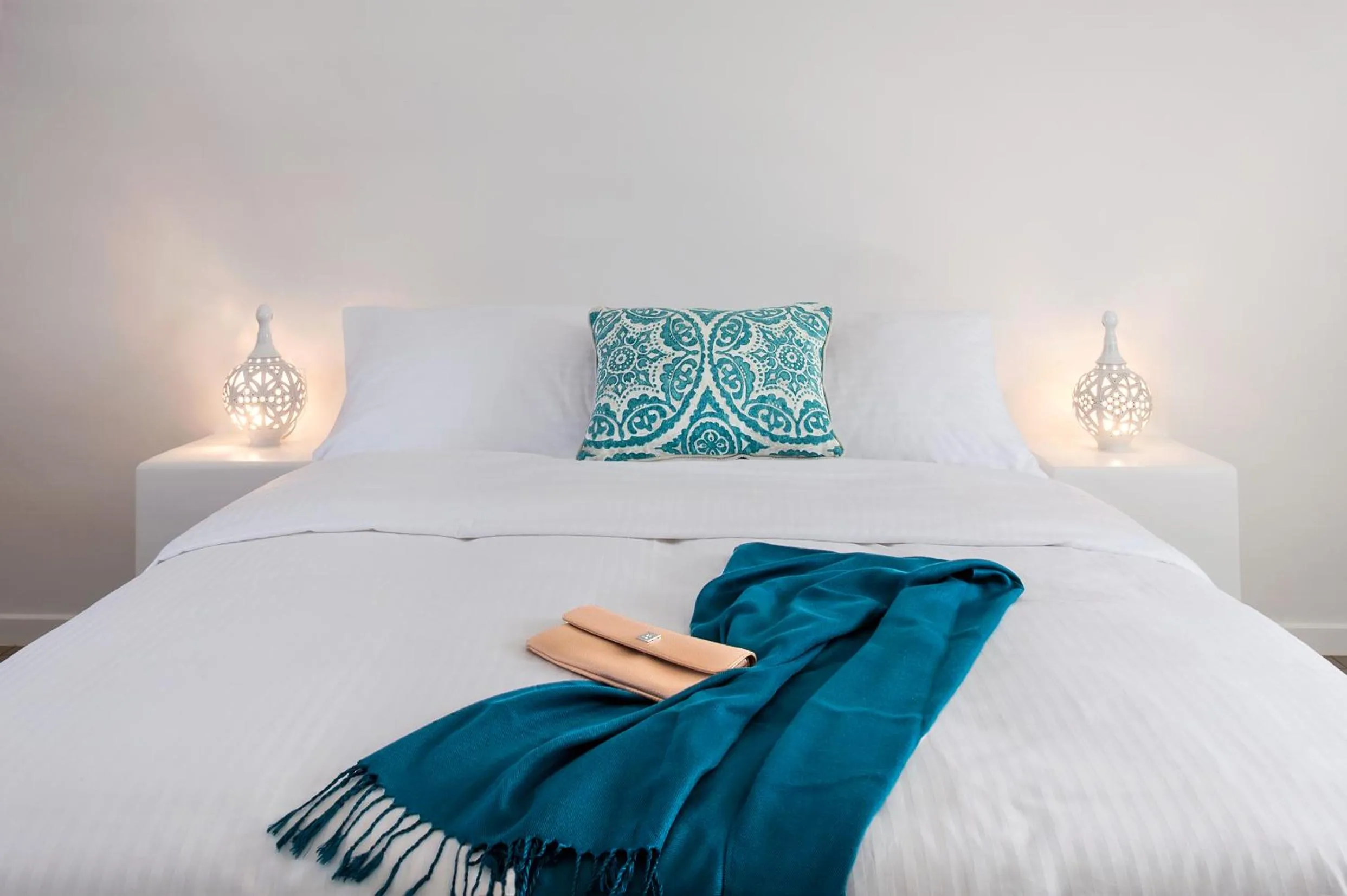 Bedroom, Bed in Villa Irini Fira - Adults Only