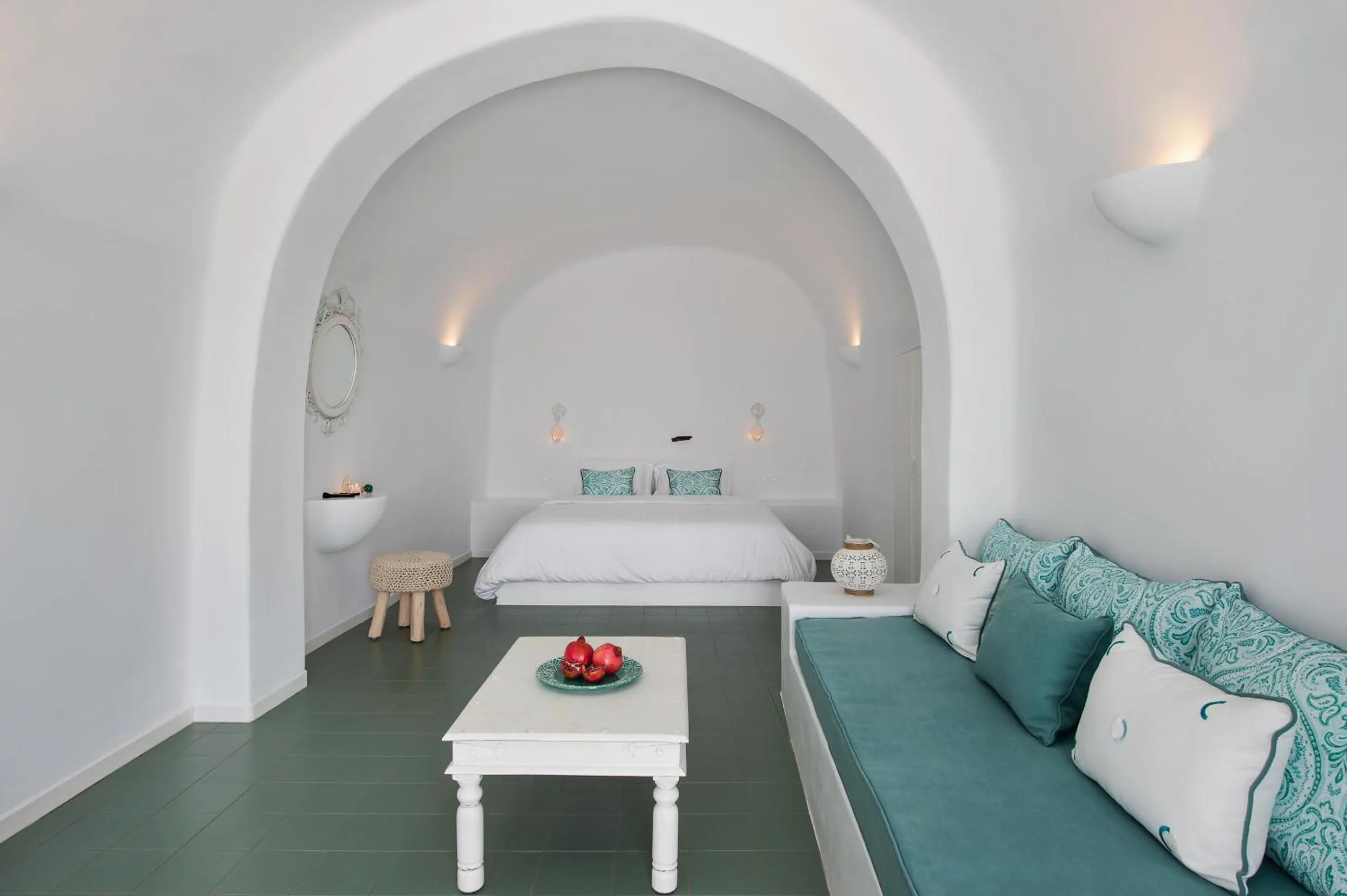 Bedroom, Bed in Villa Irini Fira - Adults Only
