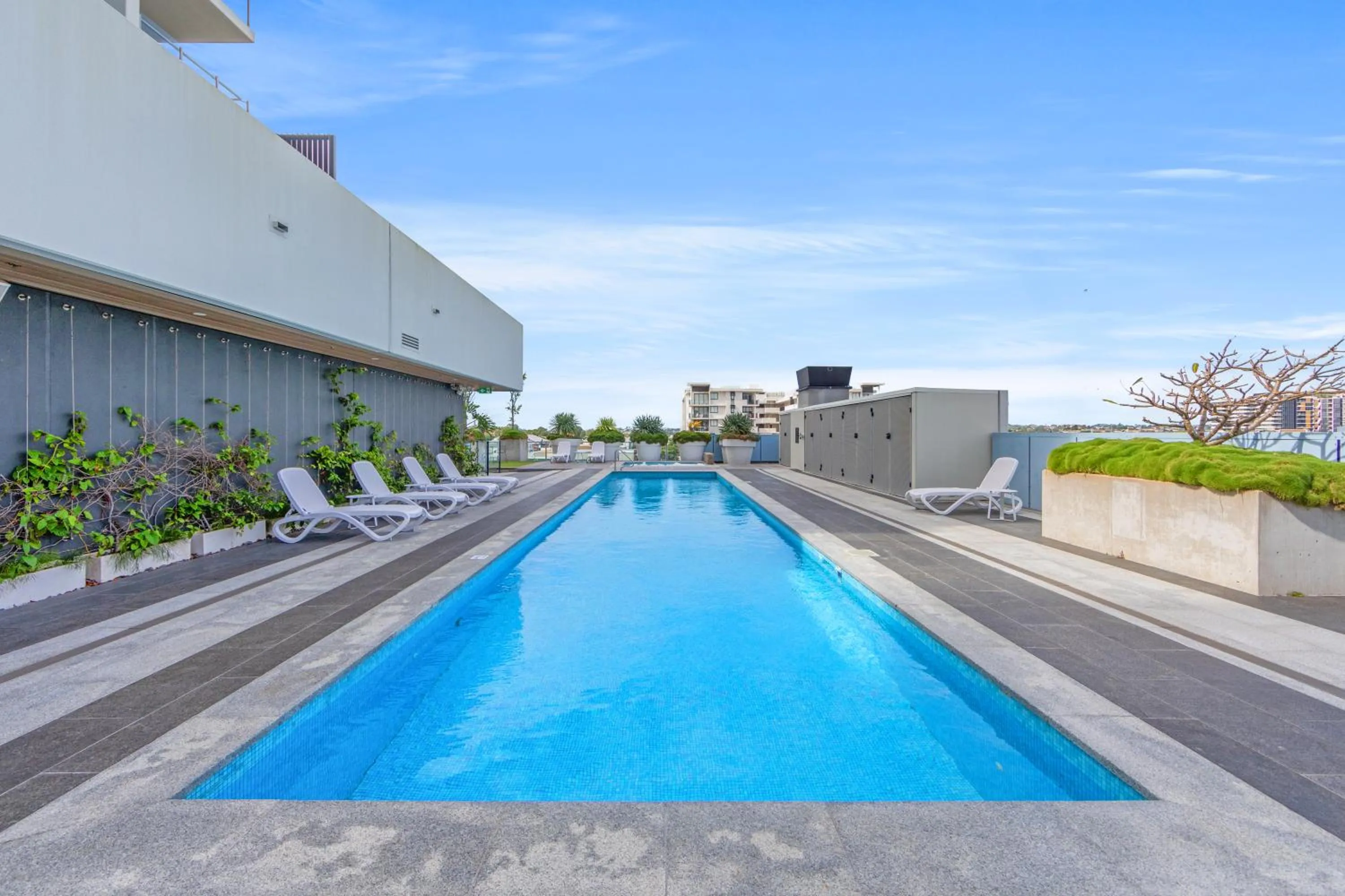 Pool view in Trafalgar Lane Apartments by CLLIX