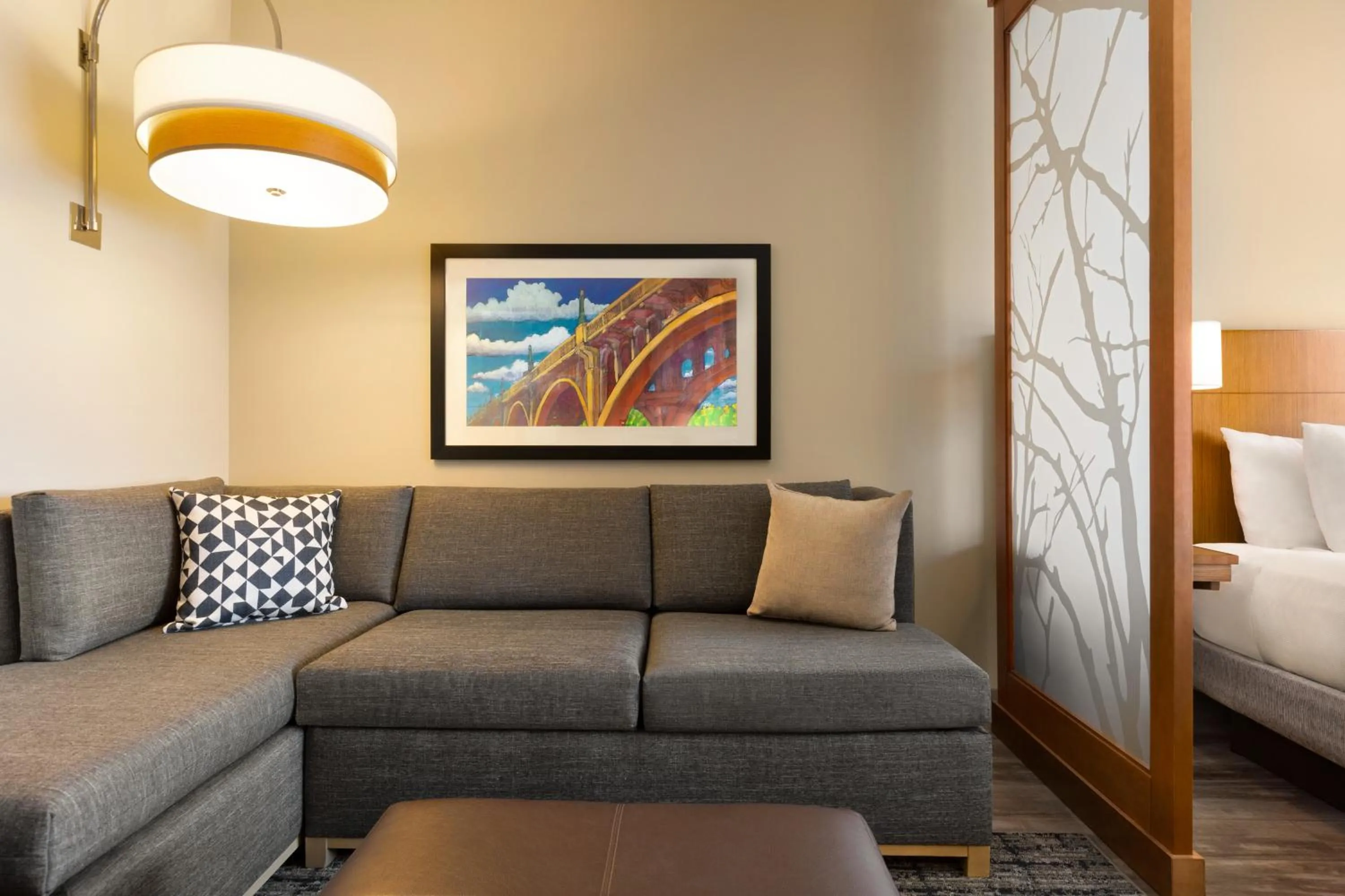 Seating area, Bed in Hyatt Place Columbia/Downtown/The Vista