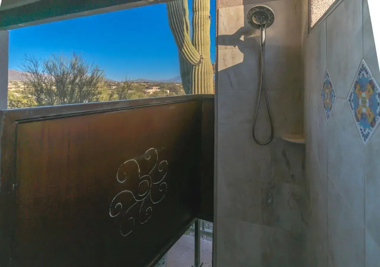 Sonoran Queen – Outside Shower in Hacienda del Sol Guest Ranch Resort Sonoran Queen – Outside Shower in Hacienda del Sol Guest Ranch Resort