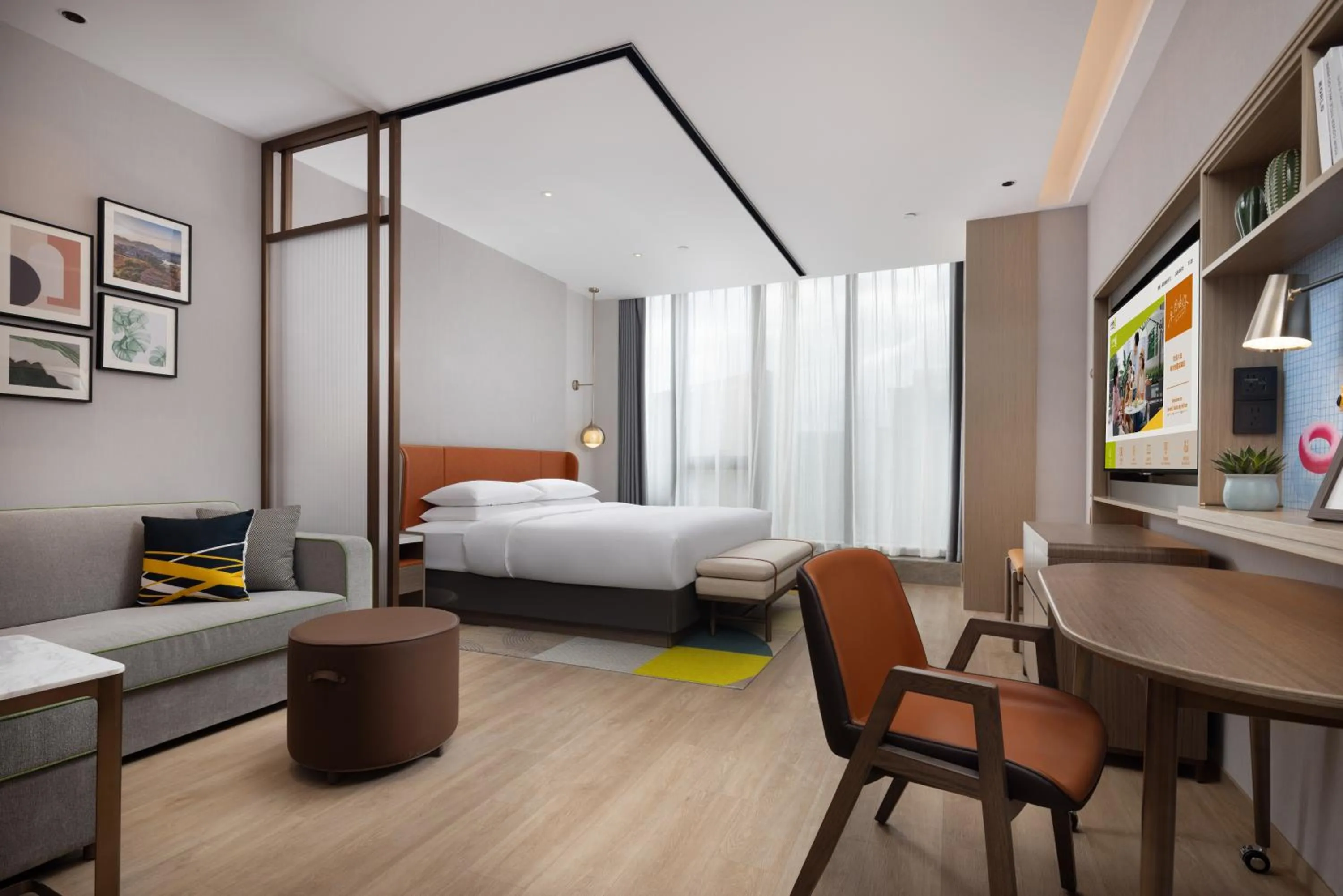 Bed in Home2 Suite by Hilton Yiwu World Trade Center