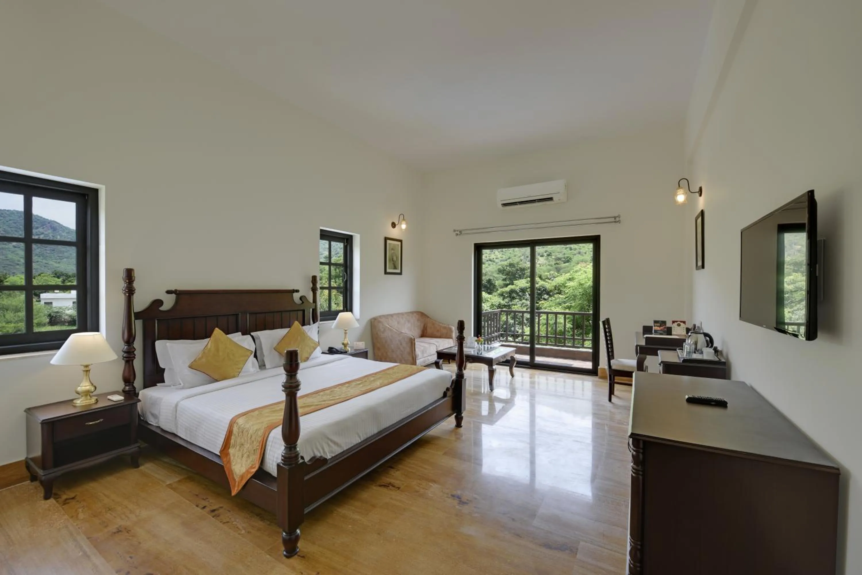 Bed in The Hunting Lodge - Luxury Resort in Udaipur