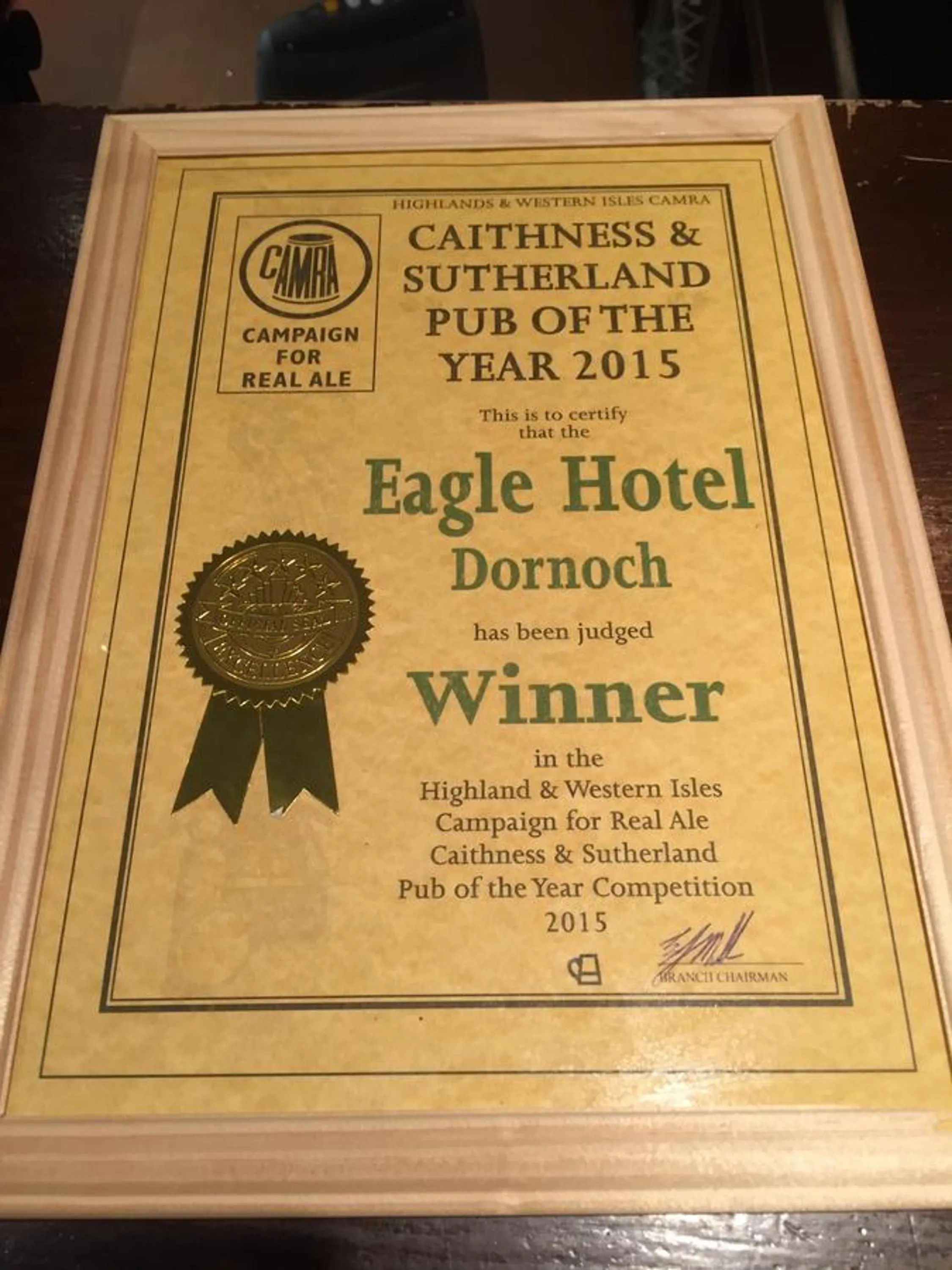 Certificate/Award in Eagle Hotel