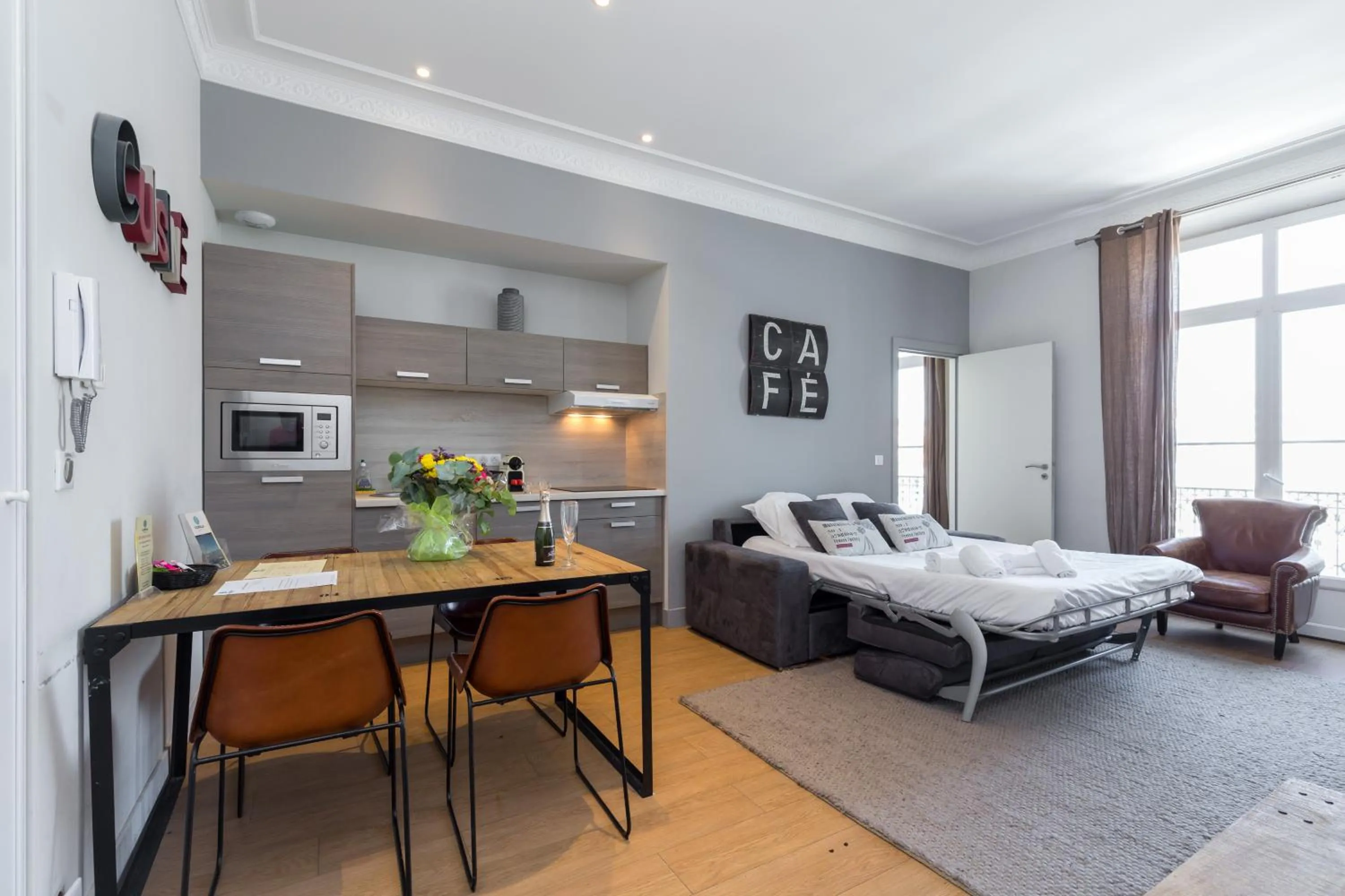 Living room, Bed in Florella Jean Jaures Apartment