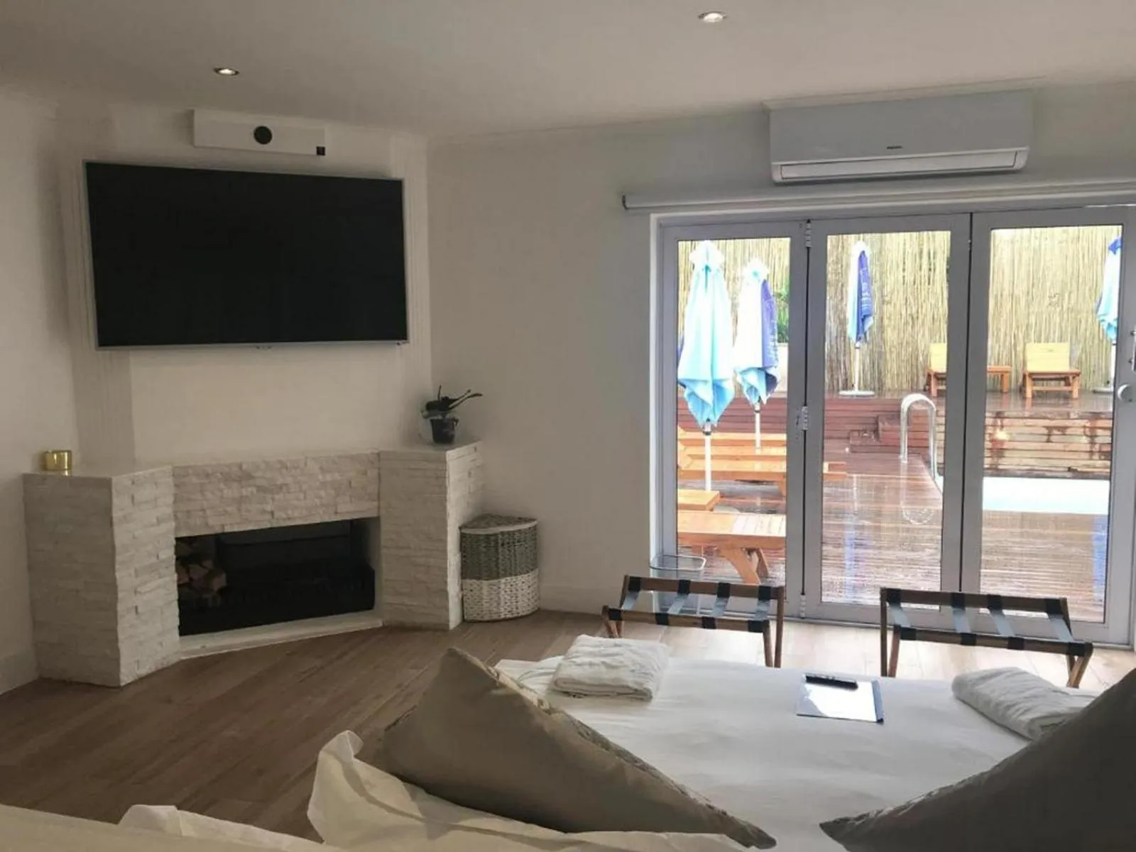 fireplace, Bed in theLAB Franschhoek