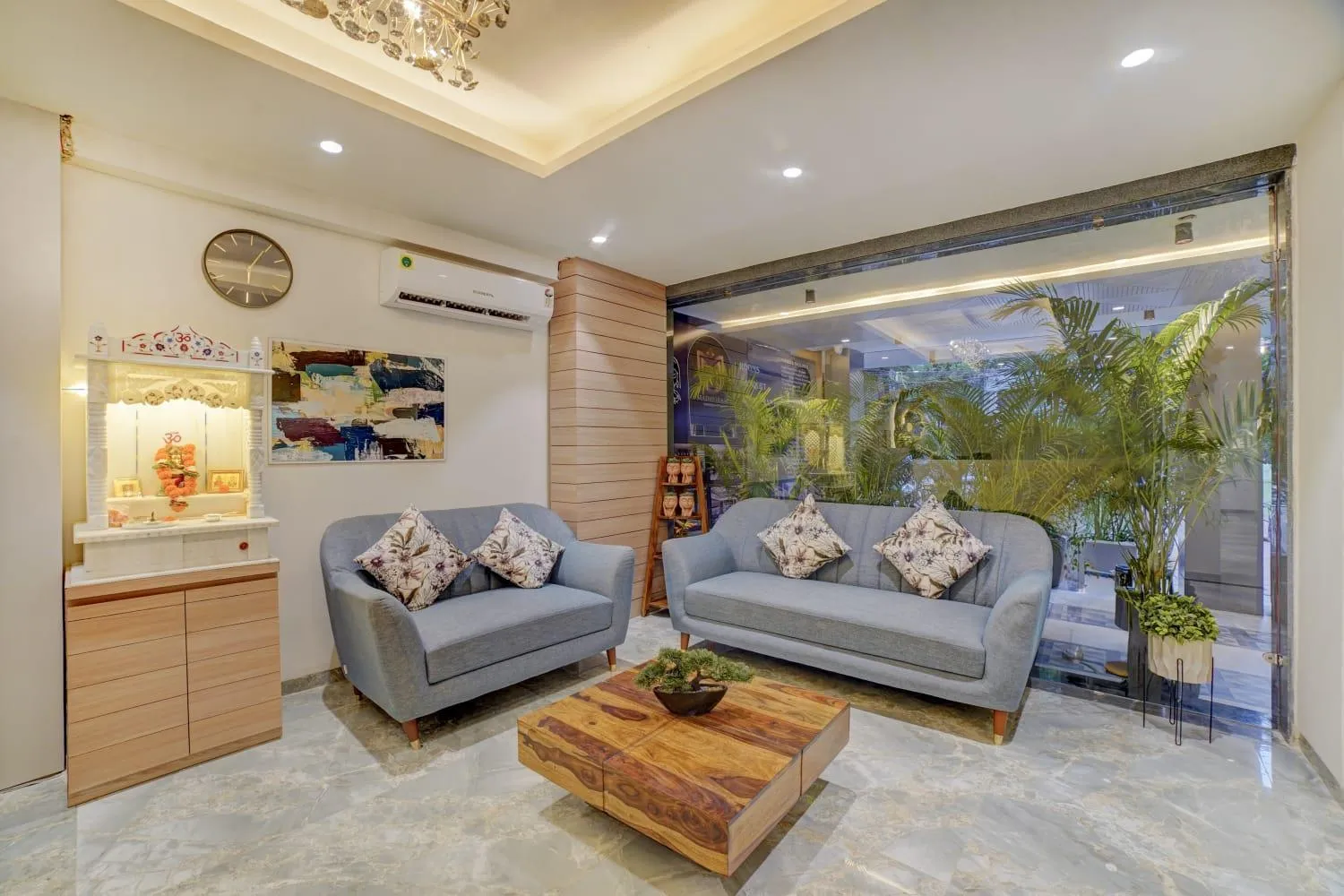 Seating area in Madhuram Business Hotel