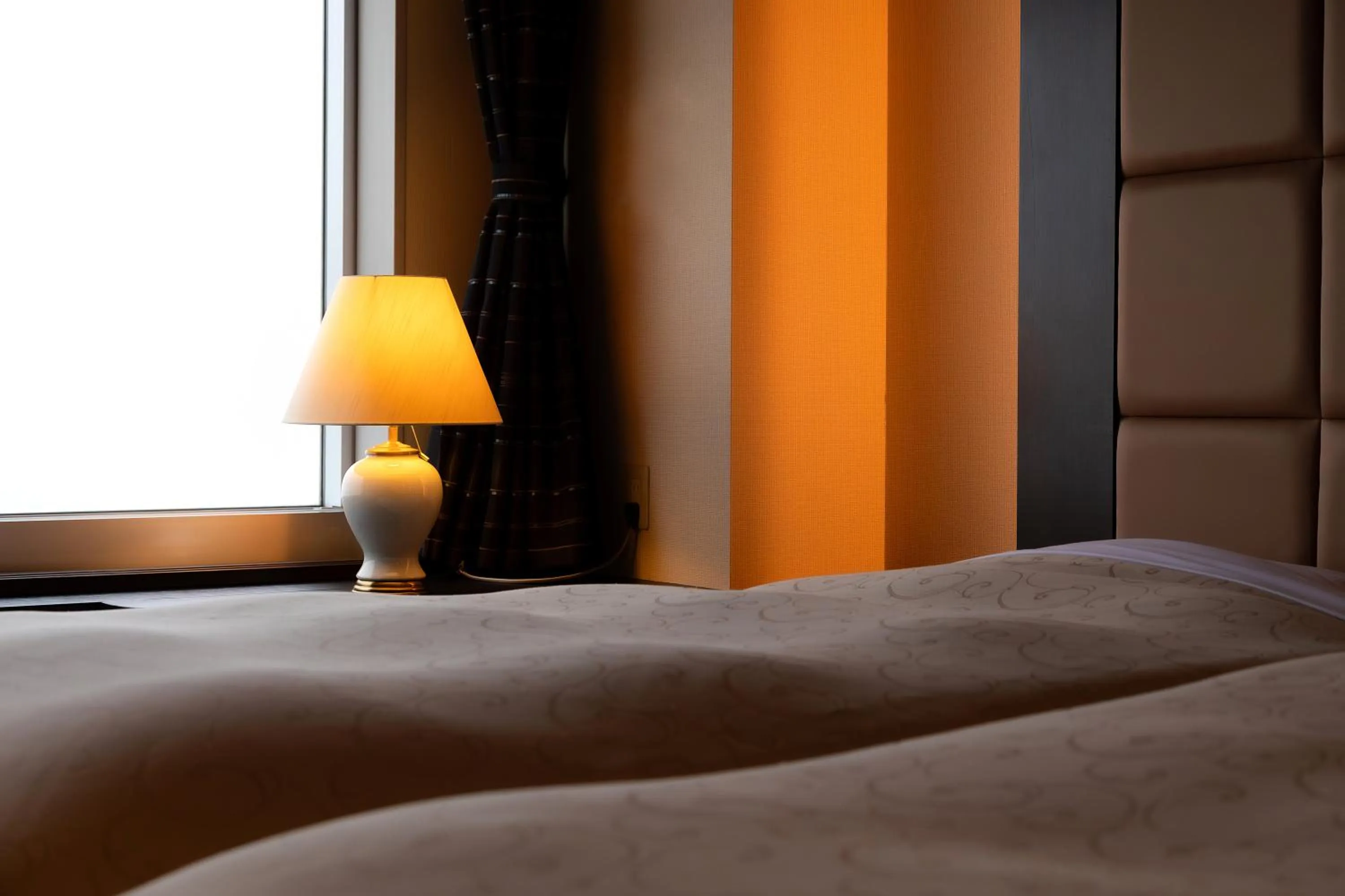 Decorative detail, Bed in Kitahiroshima Classe Hotel