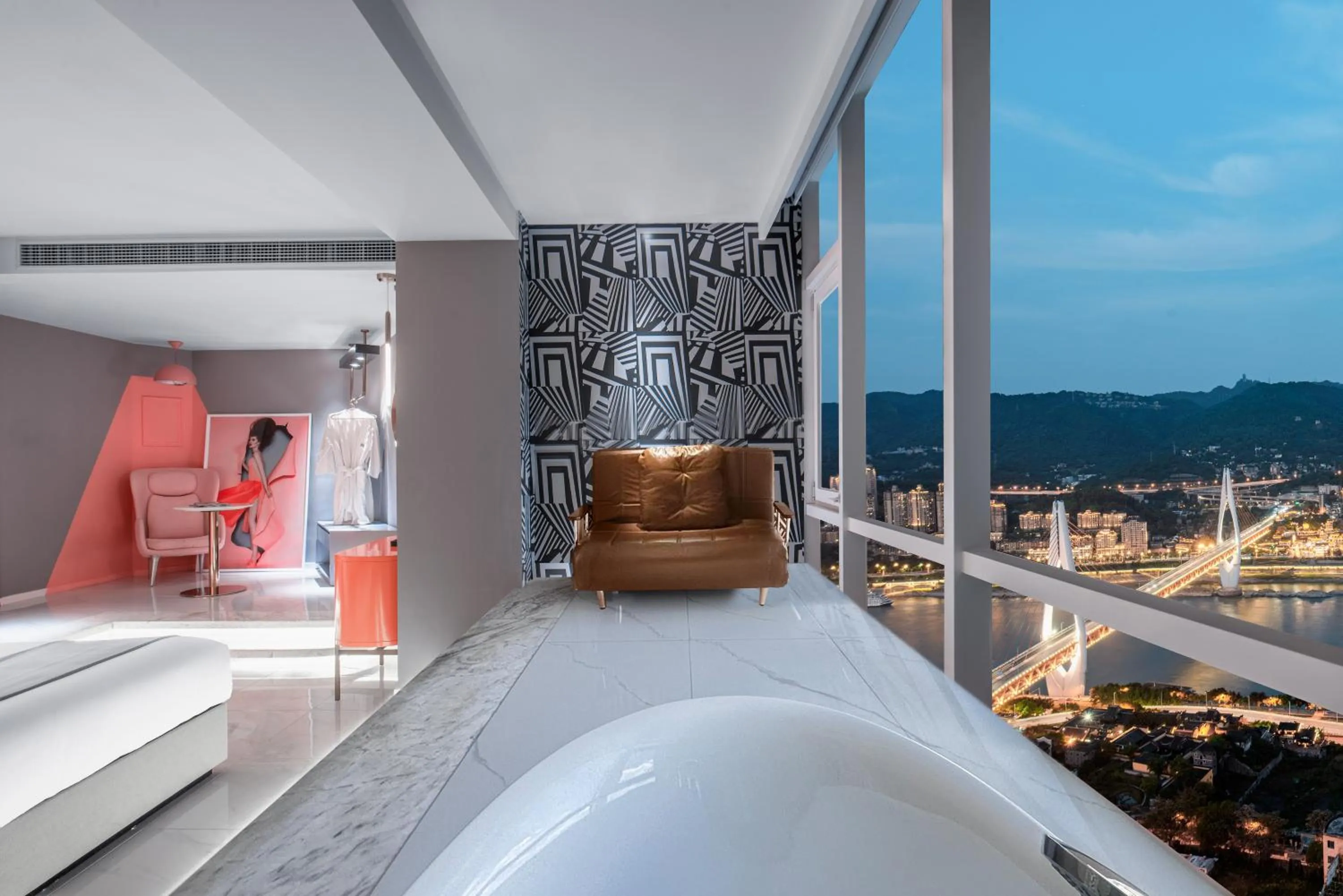 Natural landscape, Bed in ReVia Skyline River View Hotel Chongging