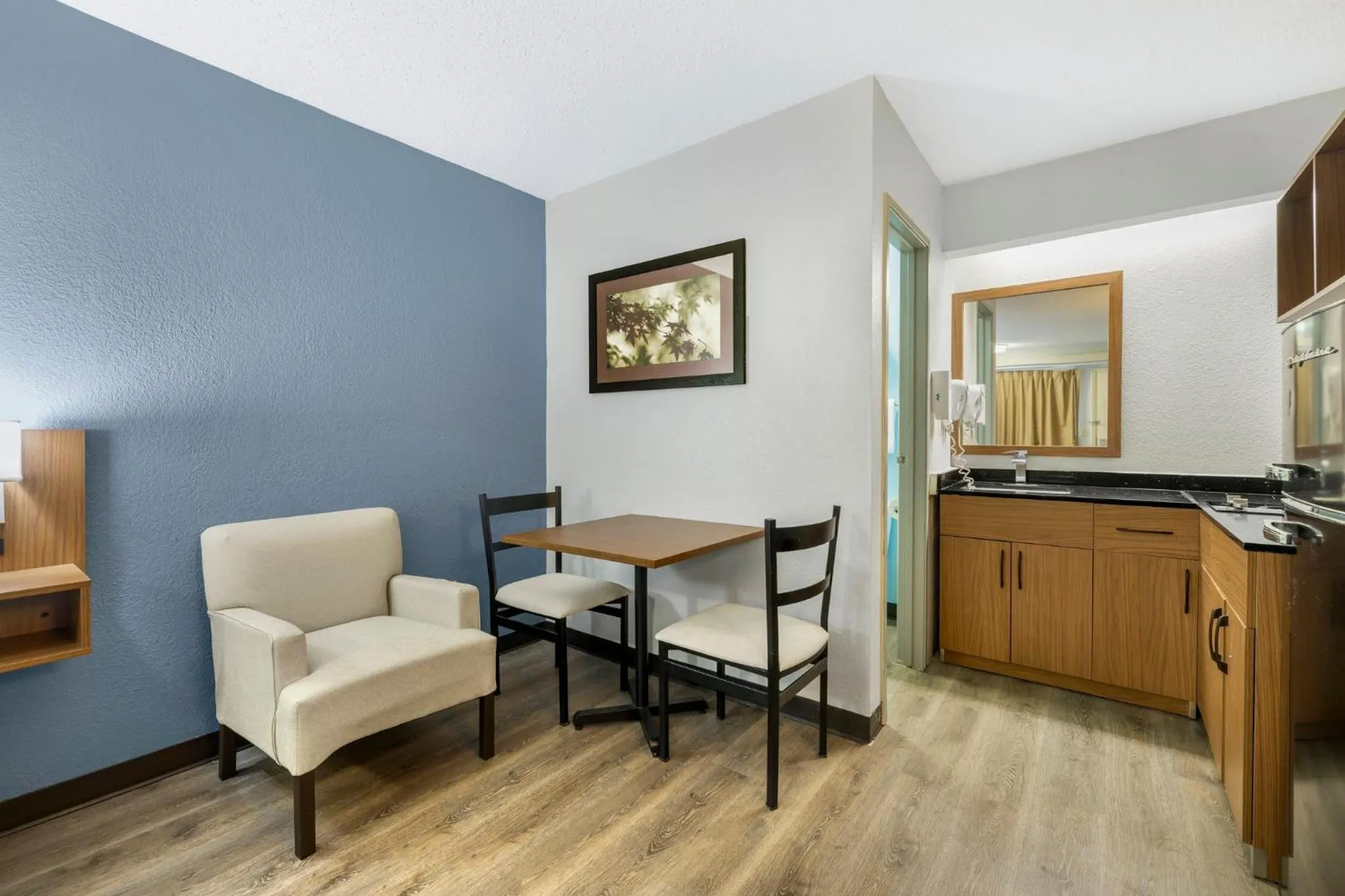 Kitchen or kitchenette in HomeTowne Studios by Red Roof Buffalo - Niagara Airport