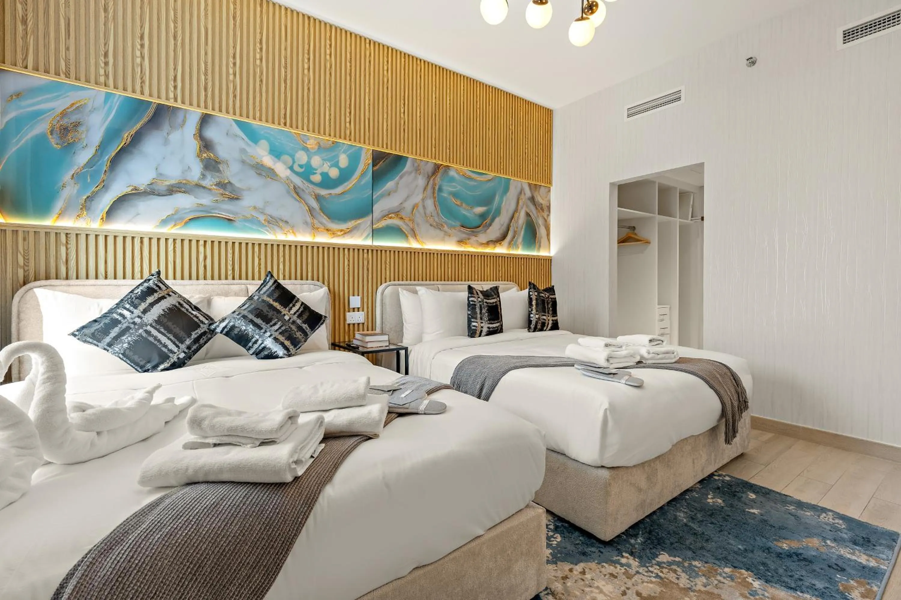 Bedroom, Bed in Desert Key - Perfectly Located Yas Island Premier Apts