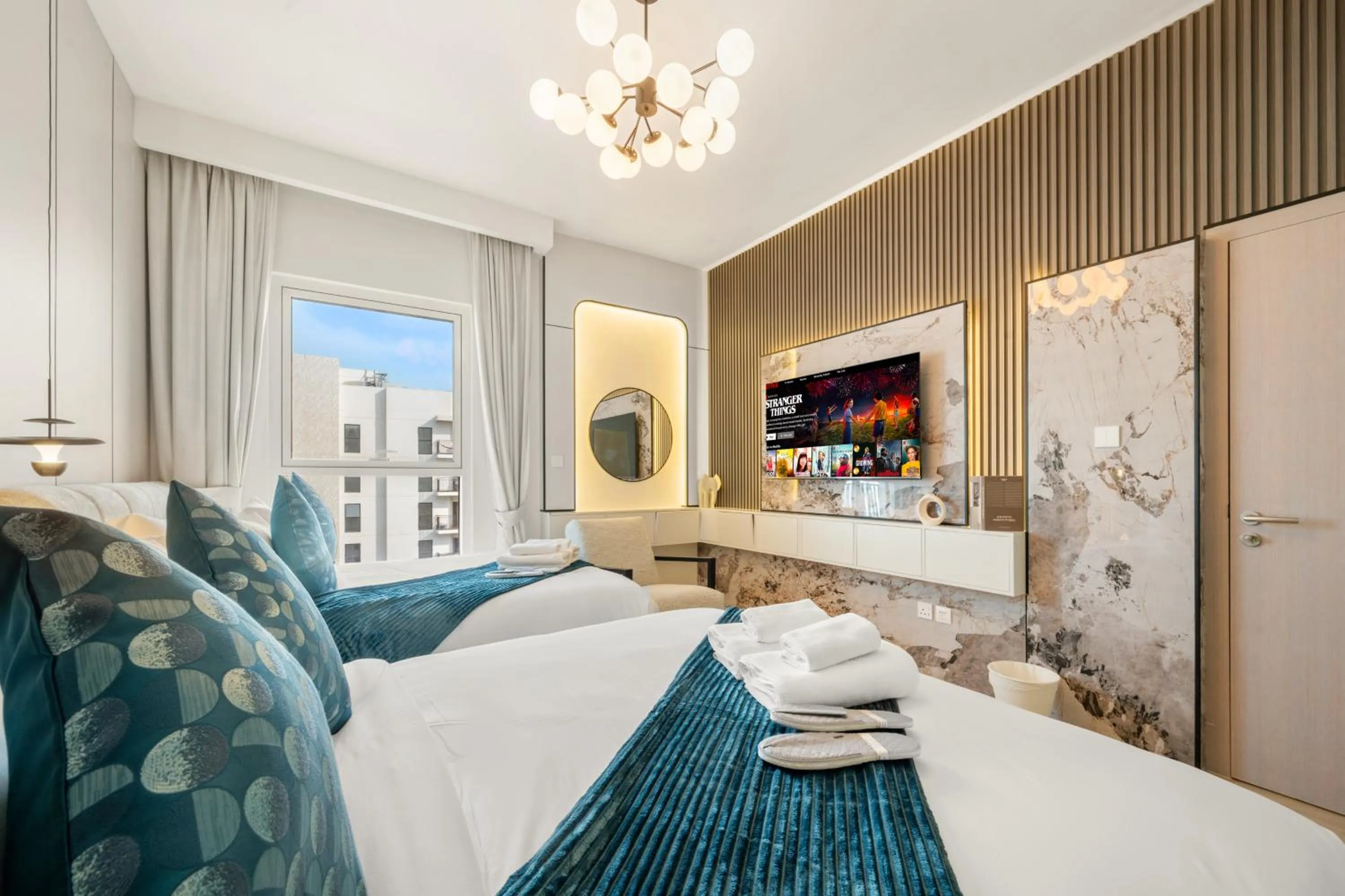 Bedroom, Bed in Desert Key - Perfectly Located Yas Island Premier Apts