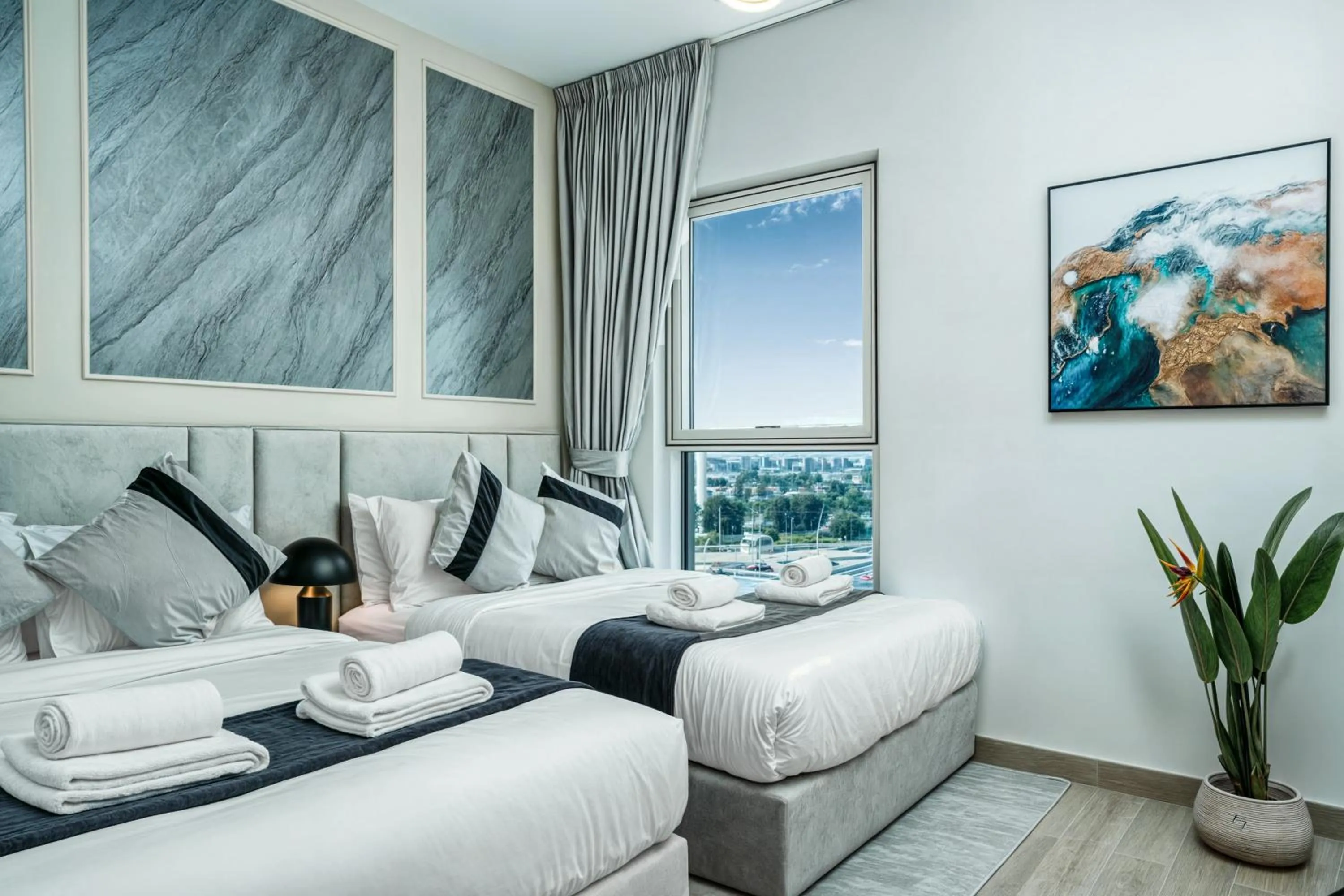Bedroom, Bed in Desert Key - Perfectly Located Yas Island Premier Apts