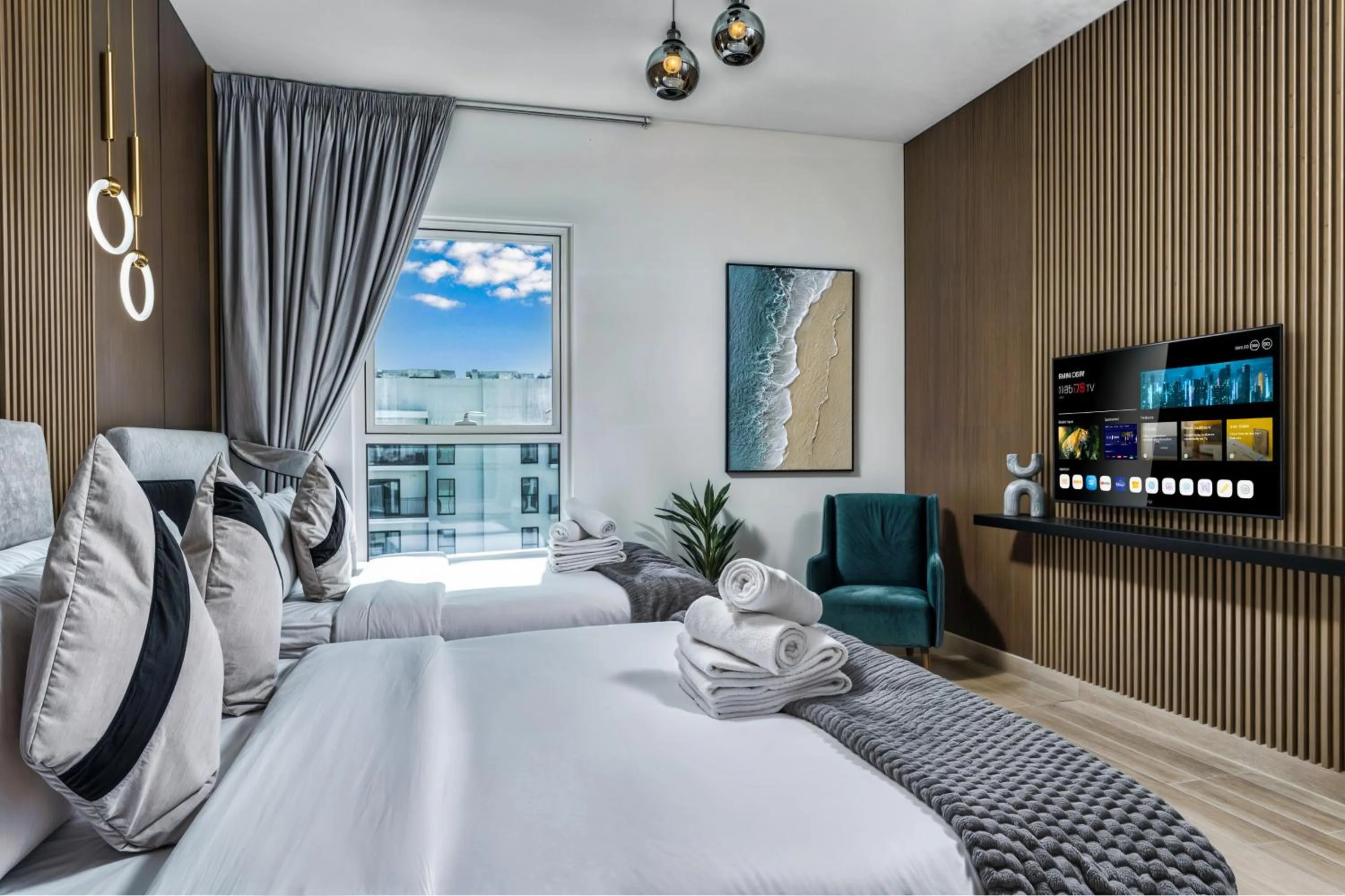 Bedroom, Bed in Desert Key - Perfectly Located Yas Island Premier Apts
