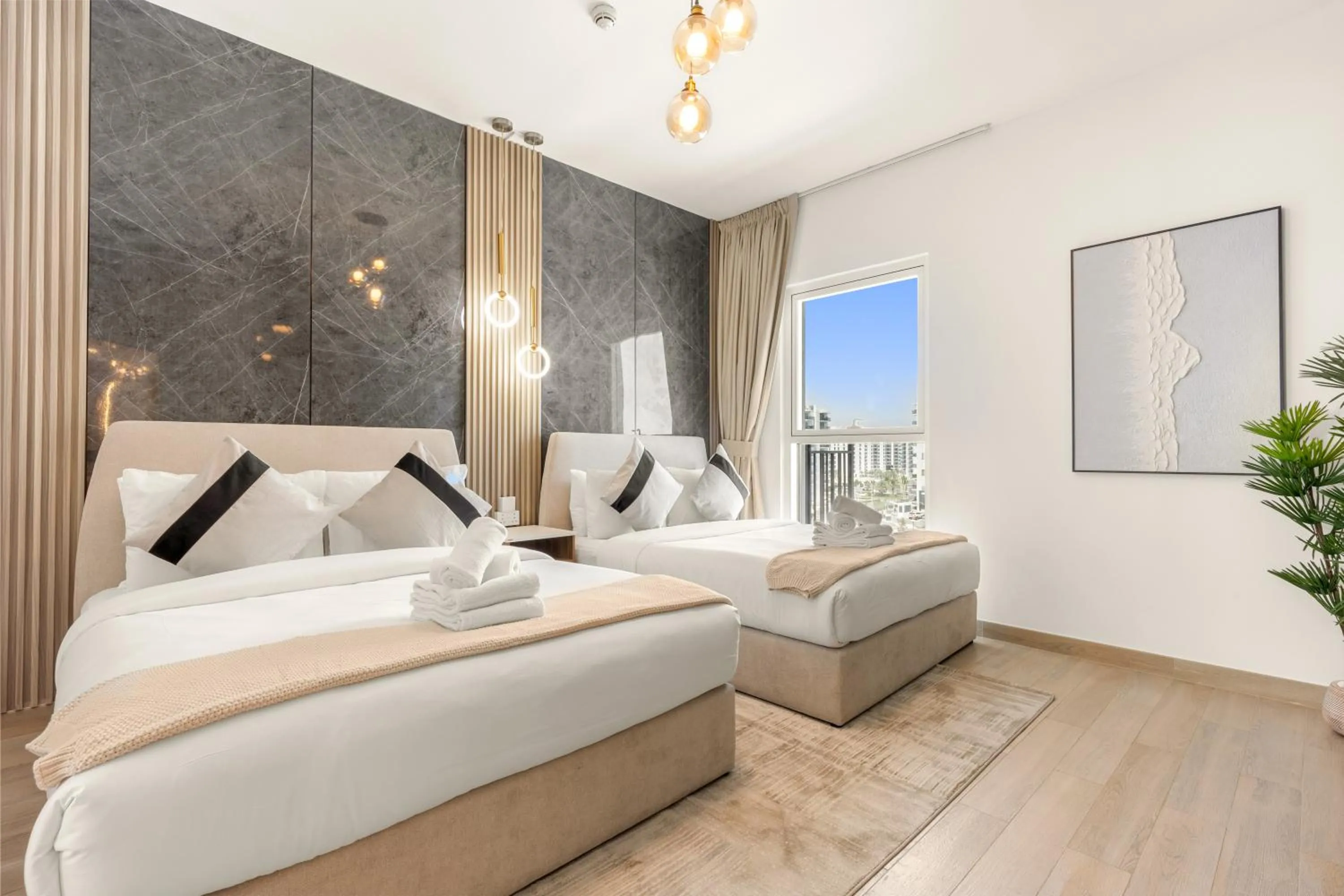 Bedroom, Bed in Desert Key - Perfectly Located Yas Island Premier Apts