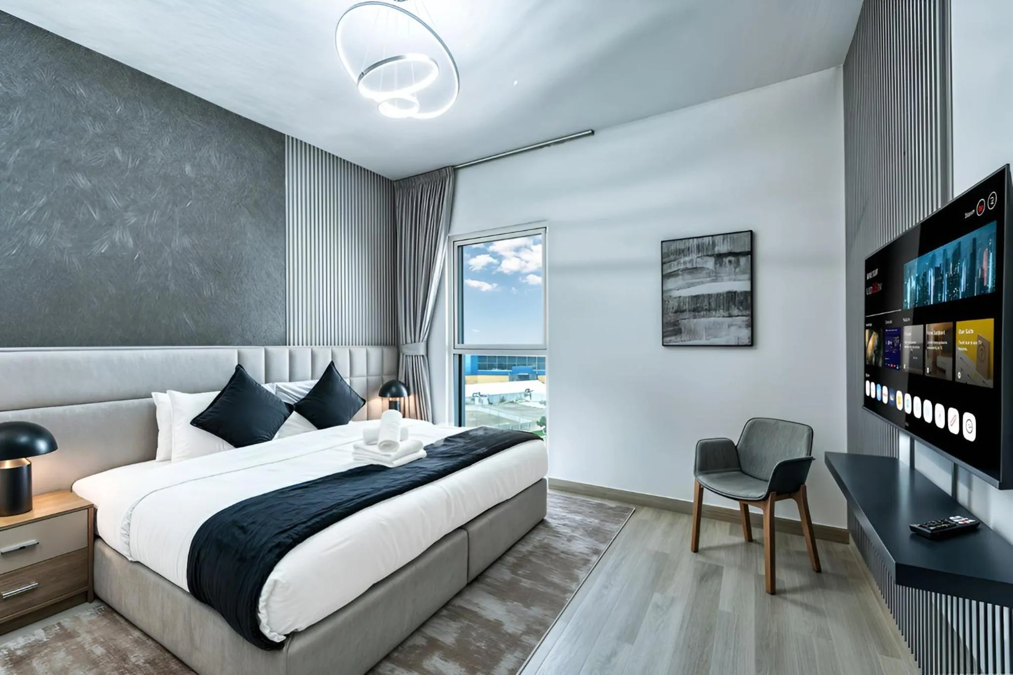 Bedroom, Bed in Desert Key - Perfectly Located Yas Island Premier Apts