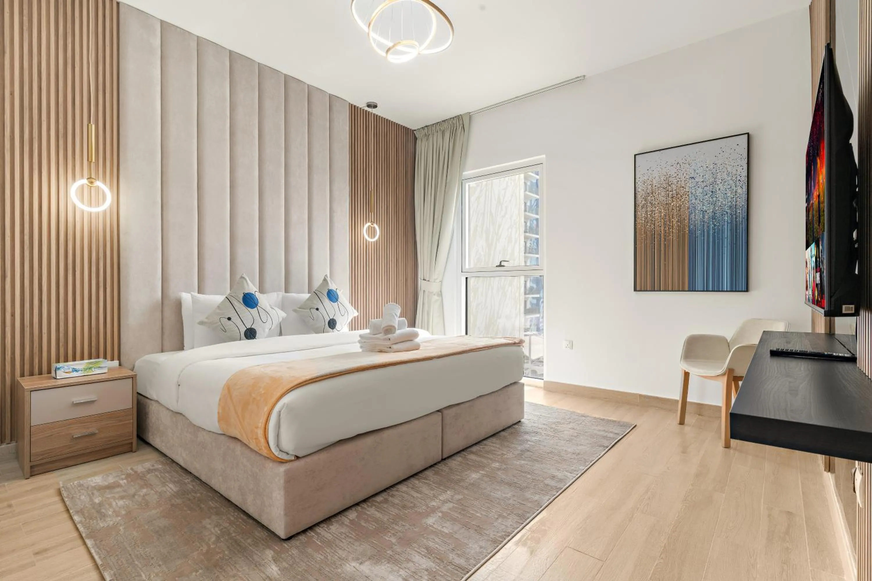 Bedroom, Bed in Desert Key - Perfectly Located Yas Island Premier Apts