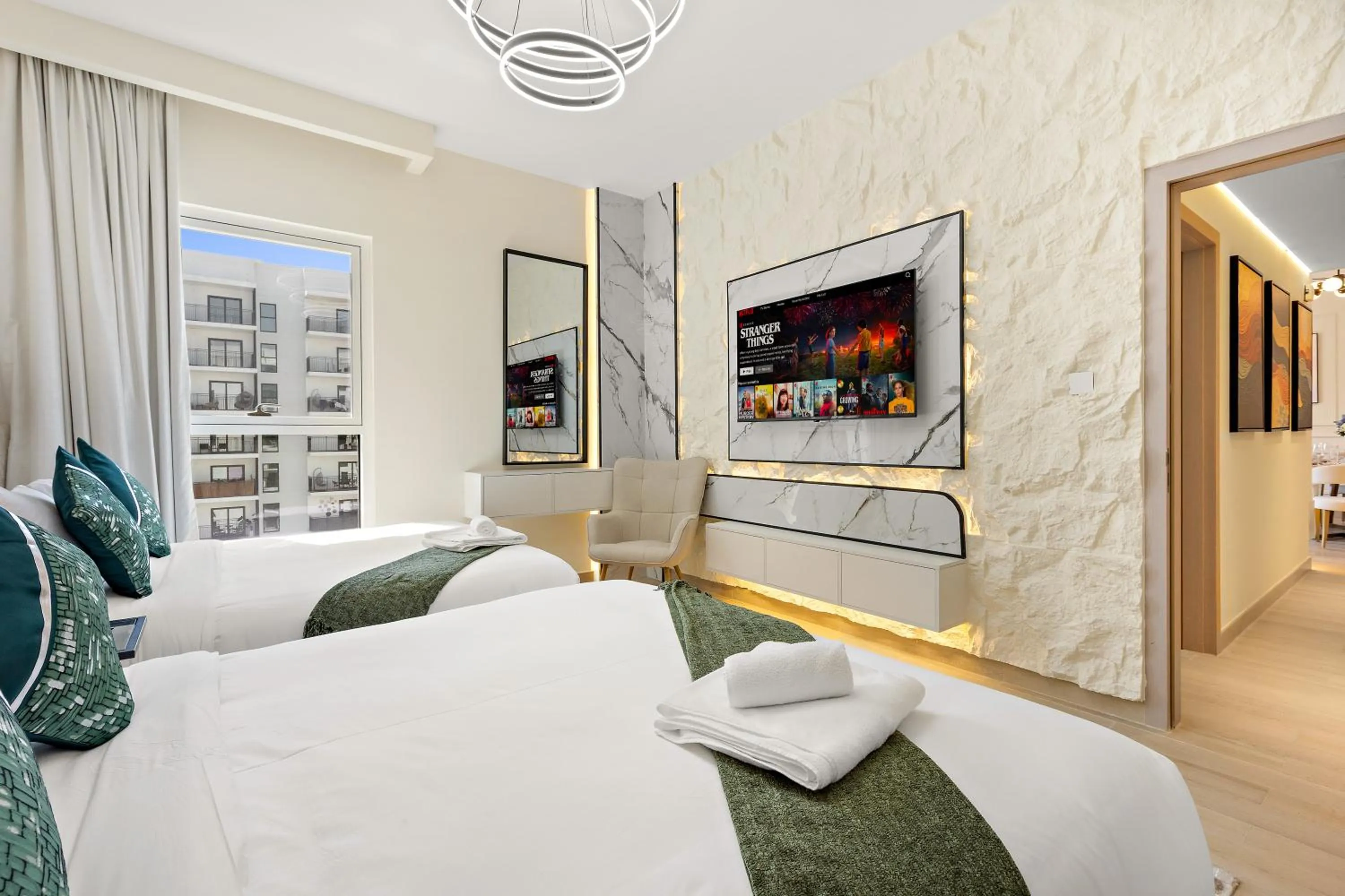 Bedroom, Bed in Desert Key - Perfectly Located Yas Island Premier Apts