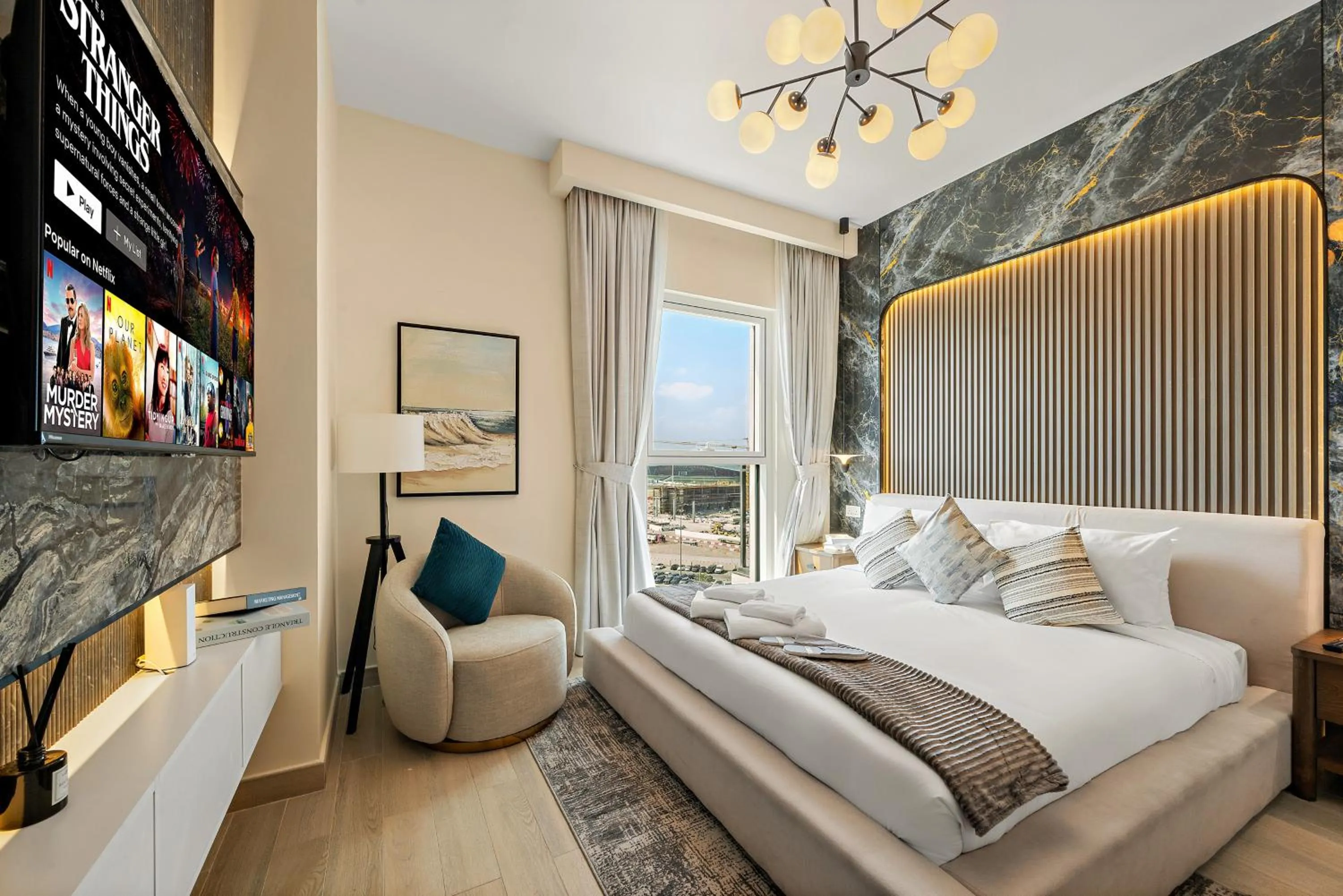 Bedroom, Bed in Desert Key - Perfectly Located Yas Island Premier Apts