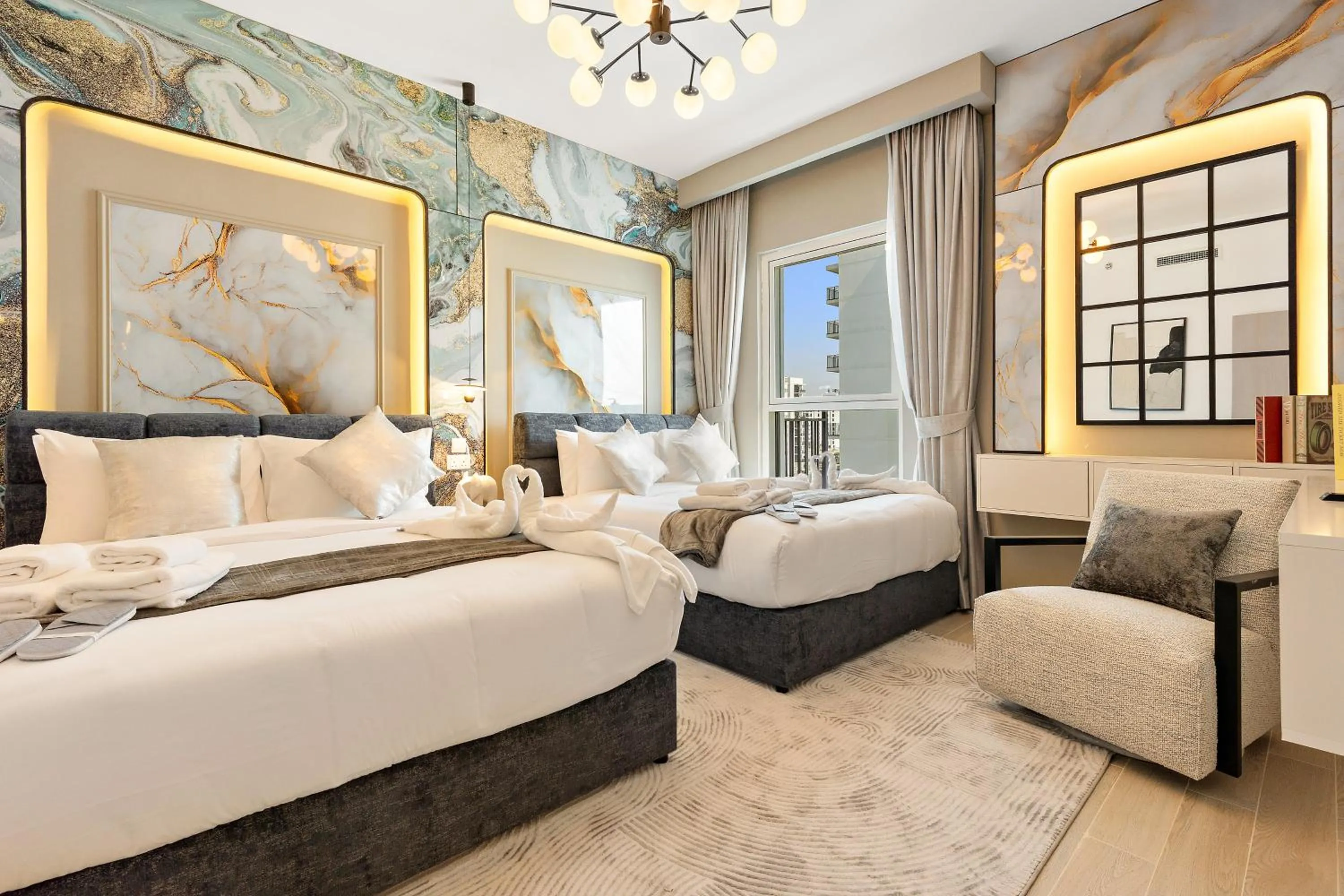 Bedroom, Bed in Desert Key - Perfectly Located Yas Island Premier Apts