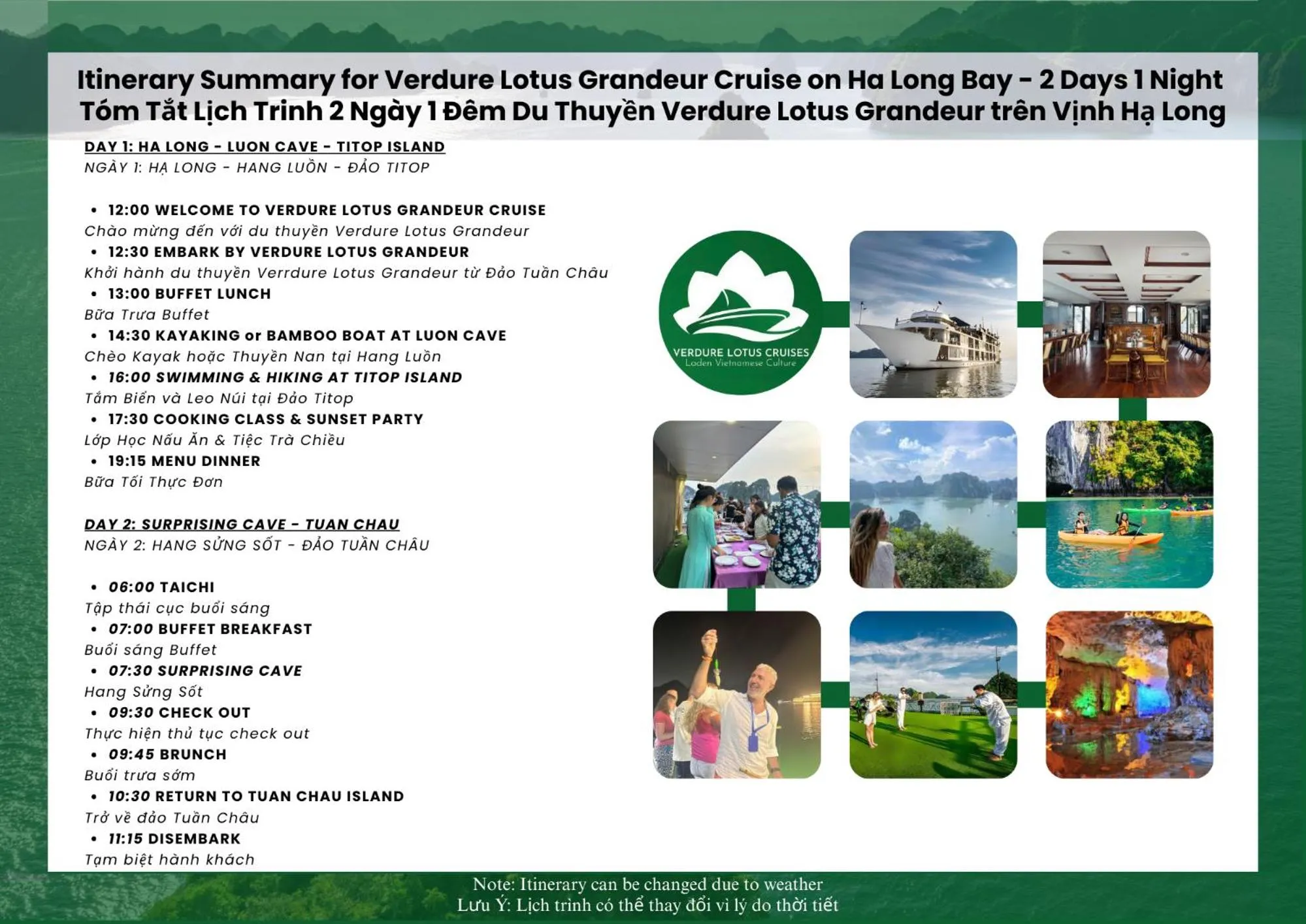 Text overlay in Verdure Lotus Grandeur Cruise on Ha Long Bay