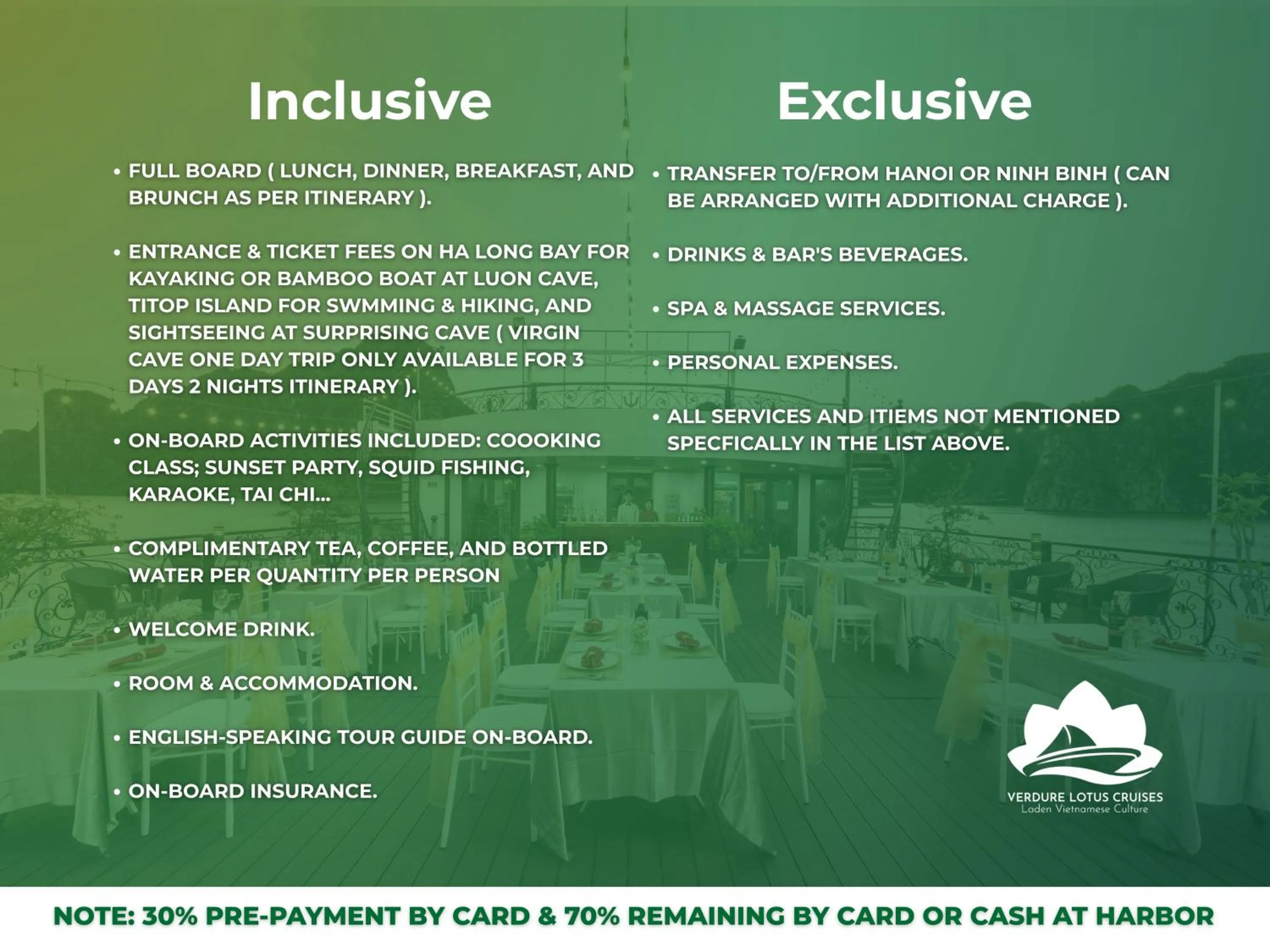 Text overlay in Verdure Lotus Grandeur Cruise on Ha Long Bay