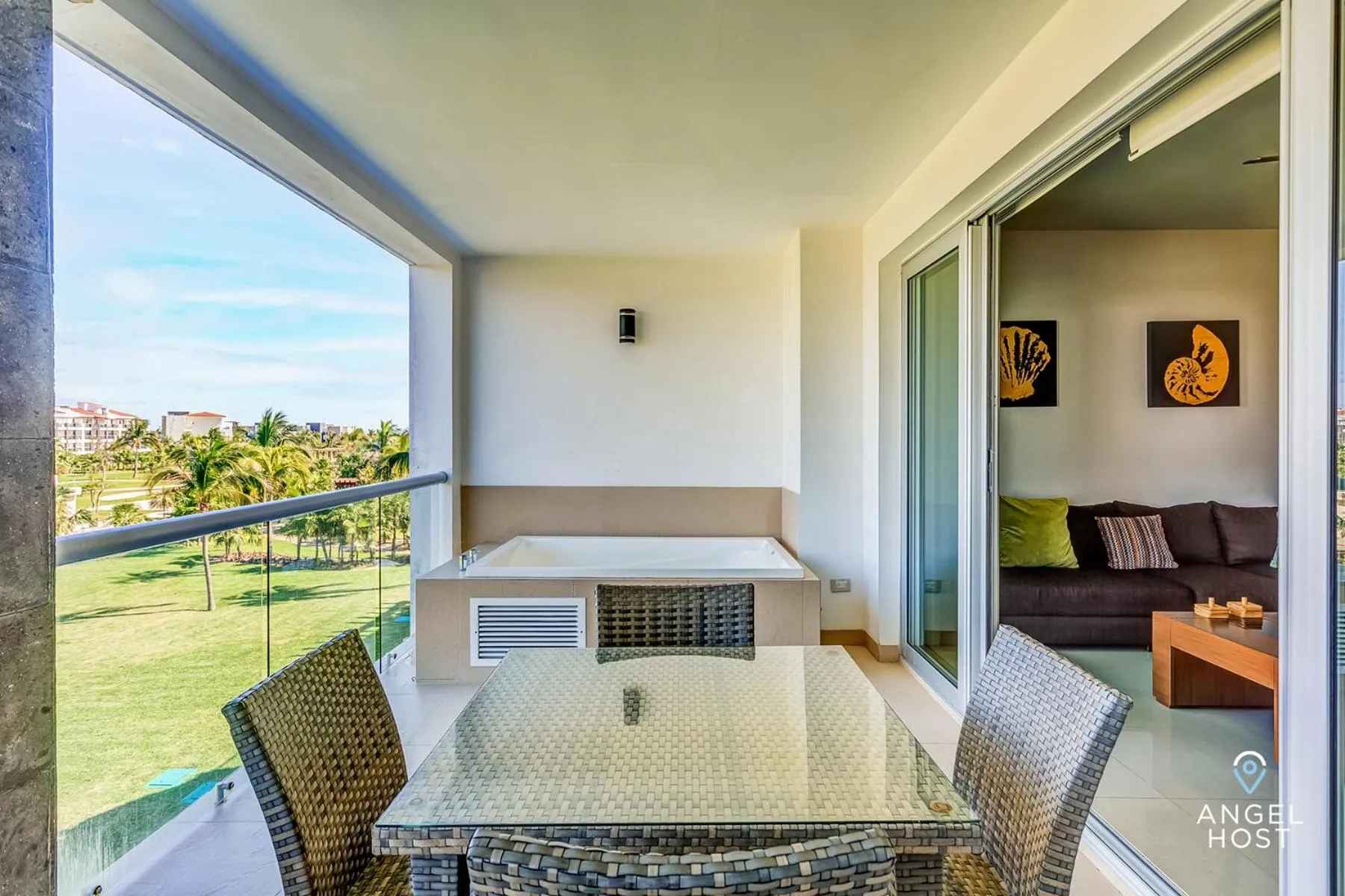 Patio in Luxury Condos at Mareazul Beachfront Complex with Resort-Style Amenities
