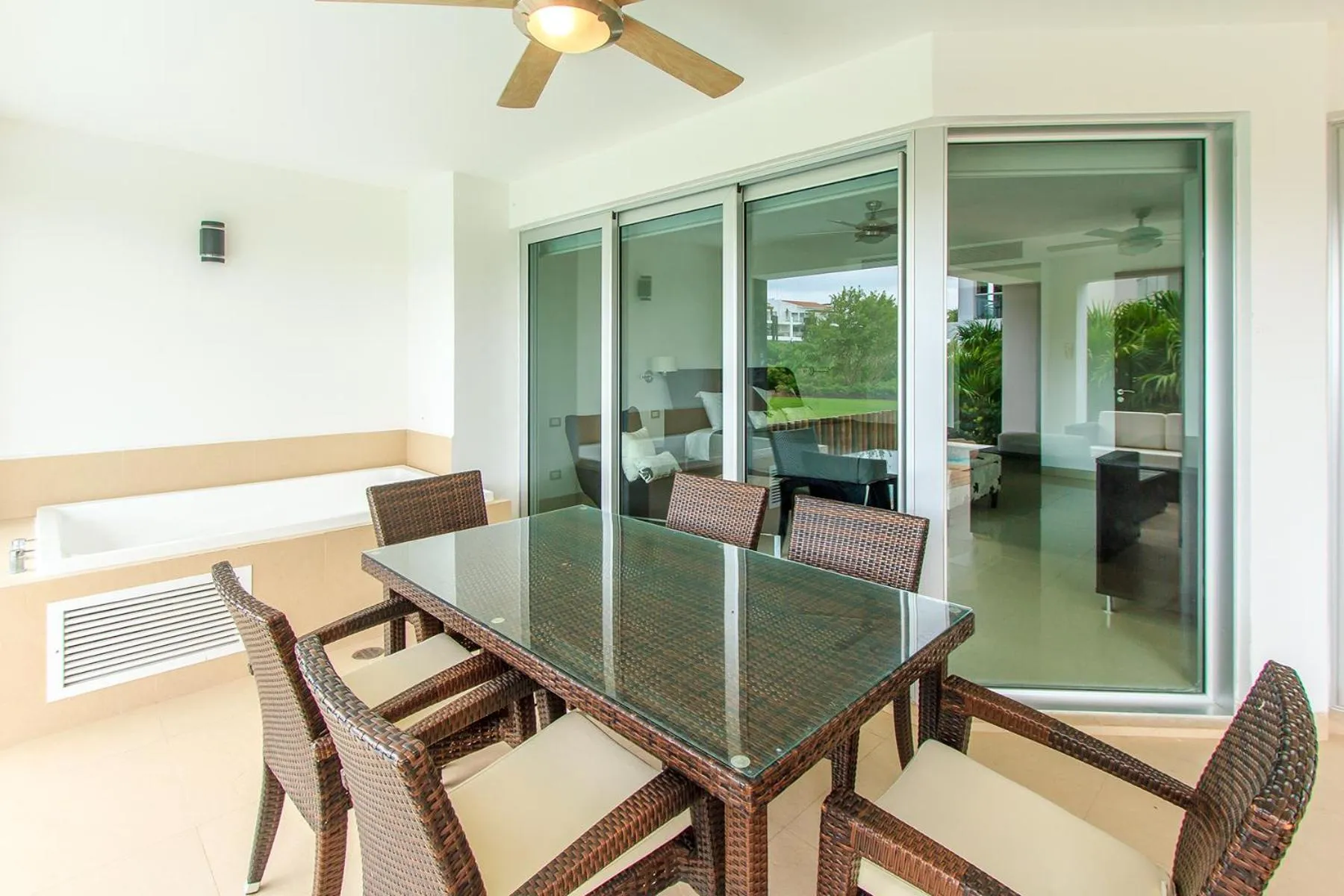 Patio in Luxury Condos at Mareazul Beachfront Complex with Resort-Style Amenities