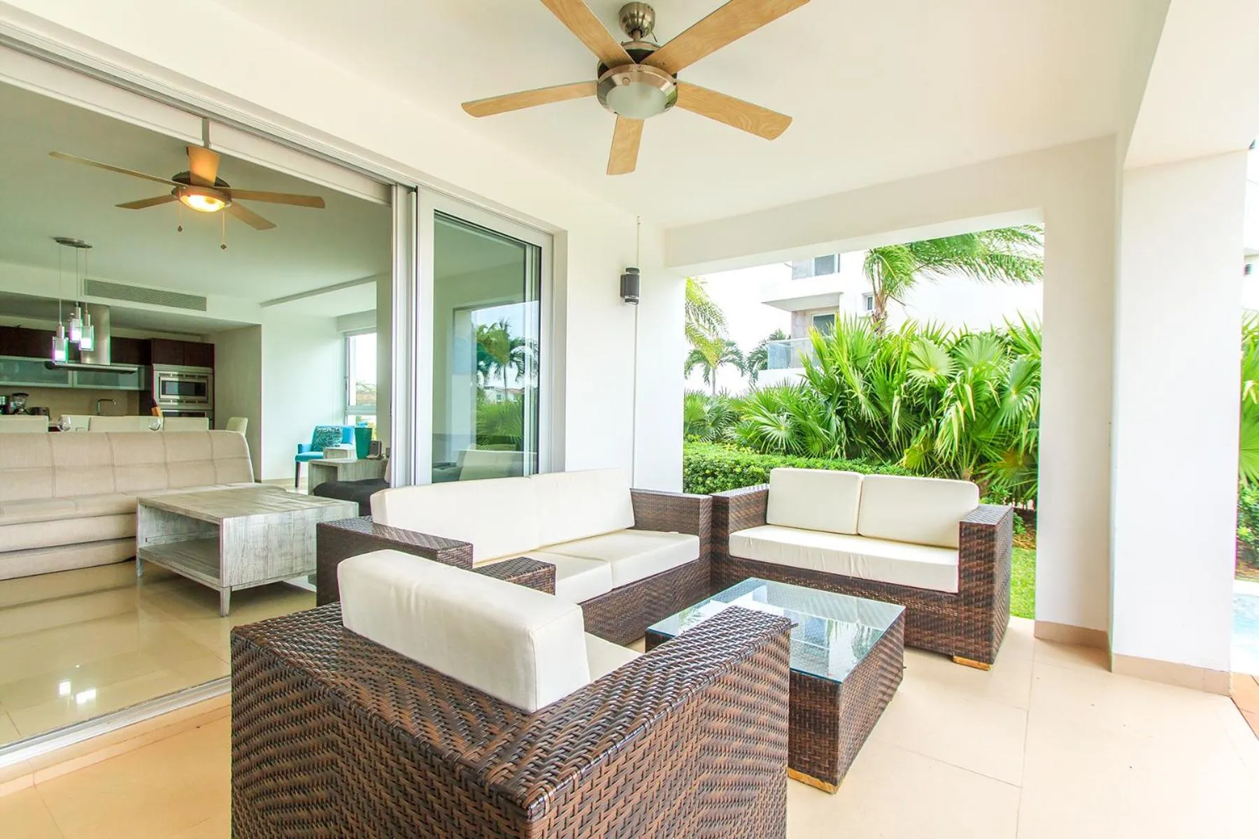 Patio in Luxury Condos at Mareazul Beachfront Complex with Resort-Style Amenities