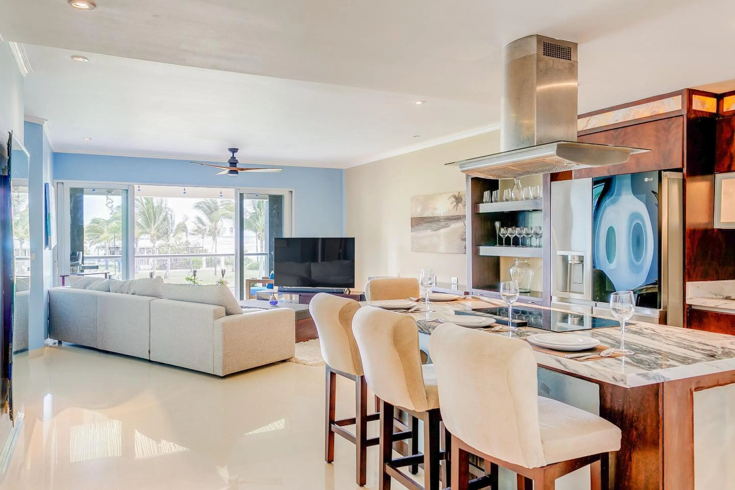 Living room in Luxury Condos at Mareazul Beachfront Complex with Resort-Style Amenities