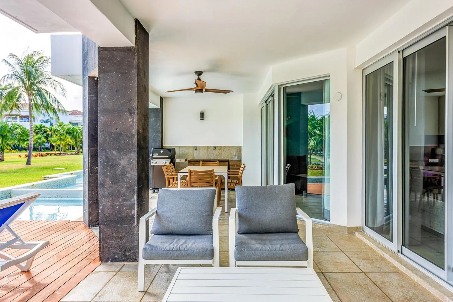 Patio in Luxury Condos at Mareazul Beachfront Complex with Resort-Style Amenities