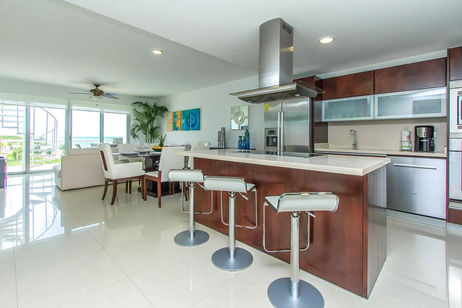 kitchen in Luxury Condos at Mareazul Beachfront Complex with Resort-Style Amenities