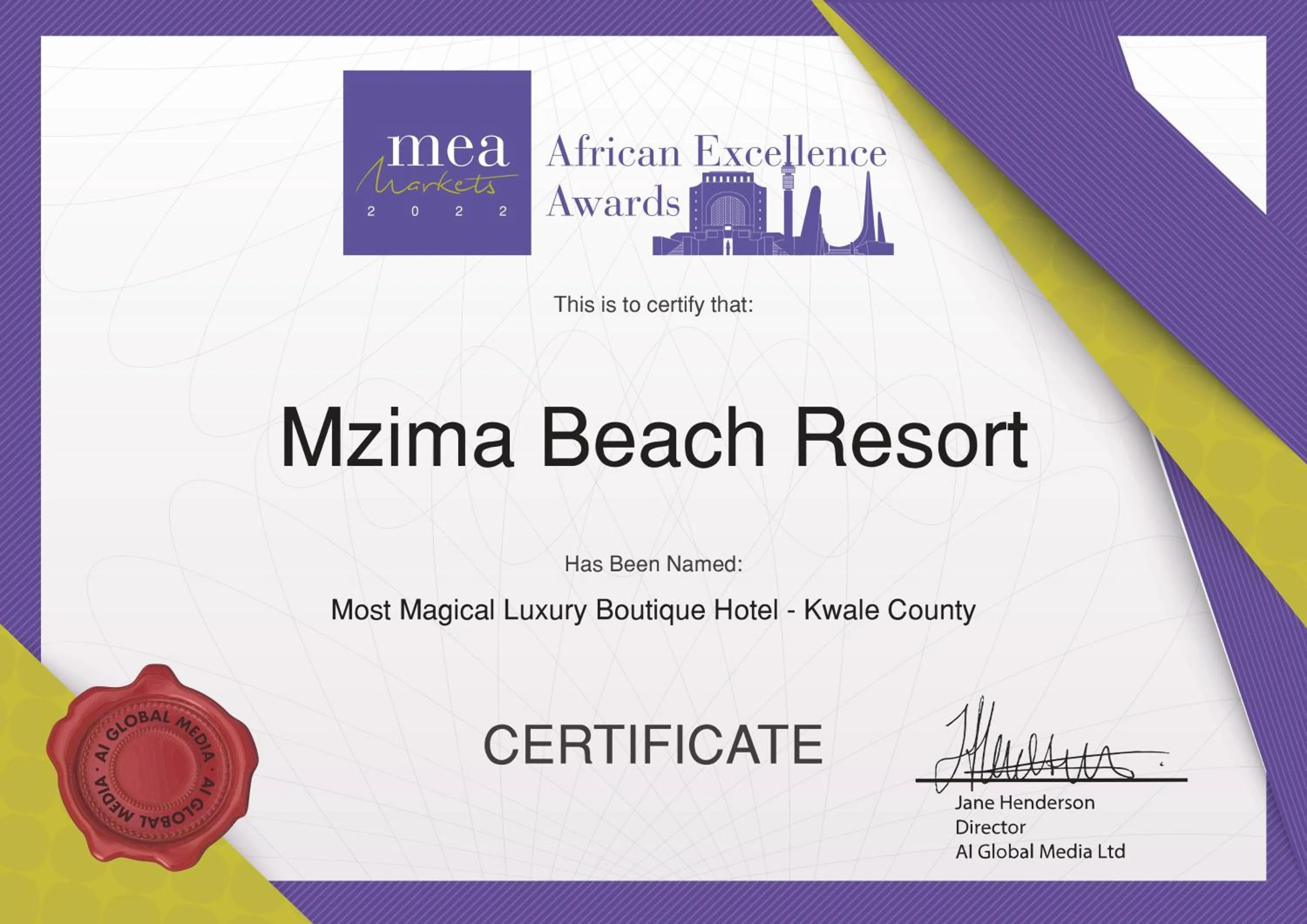 Certificate/Award in Mzima Beach Residences - Diani Beach