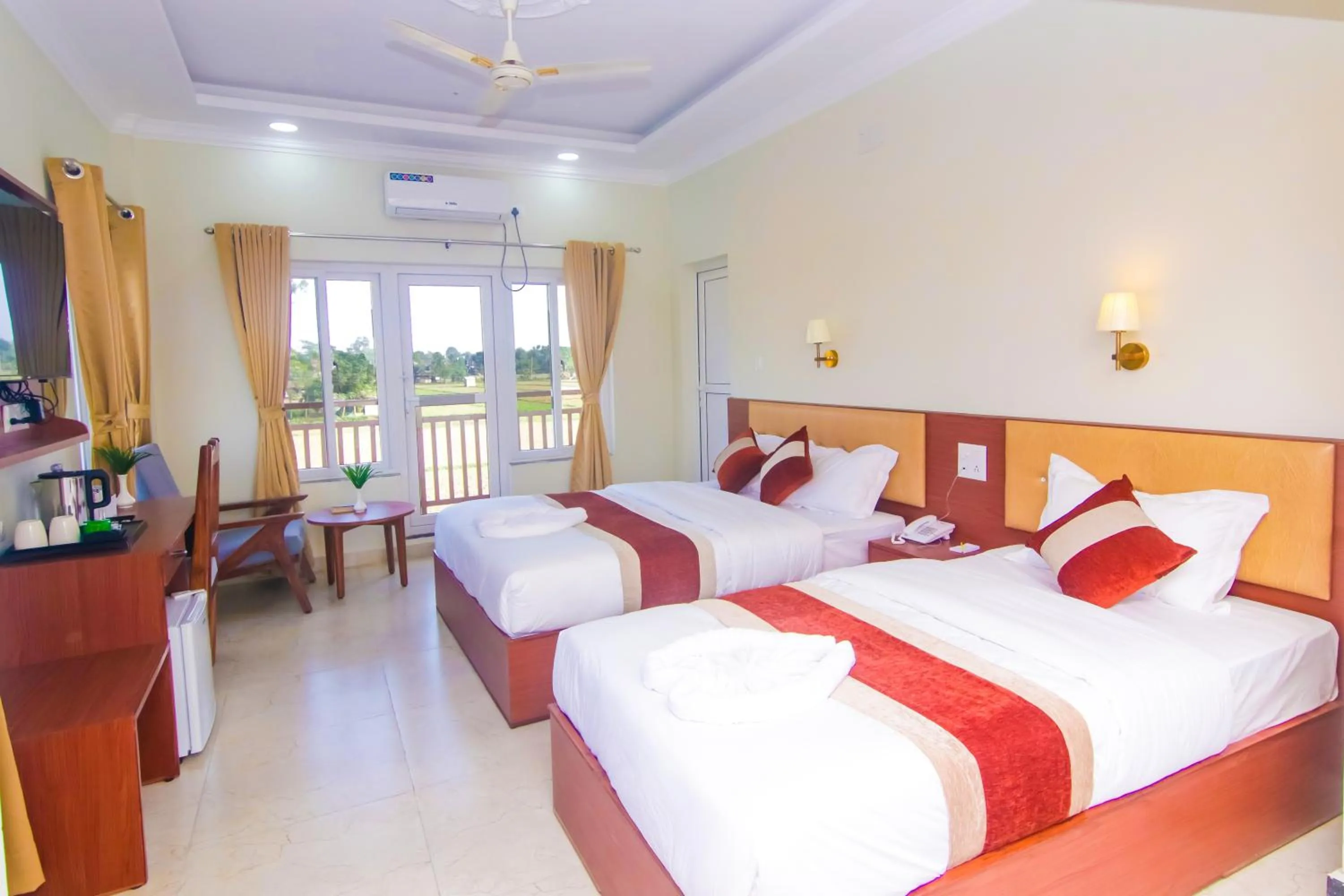 Balcony/Terrace, Bed in Hotel Yatra Sauraha Pvt Ltd