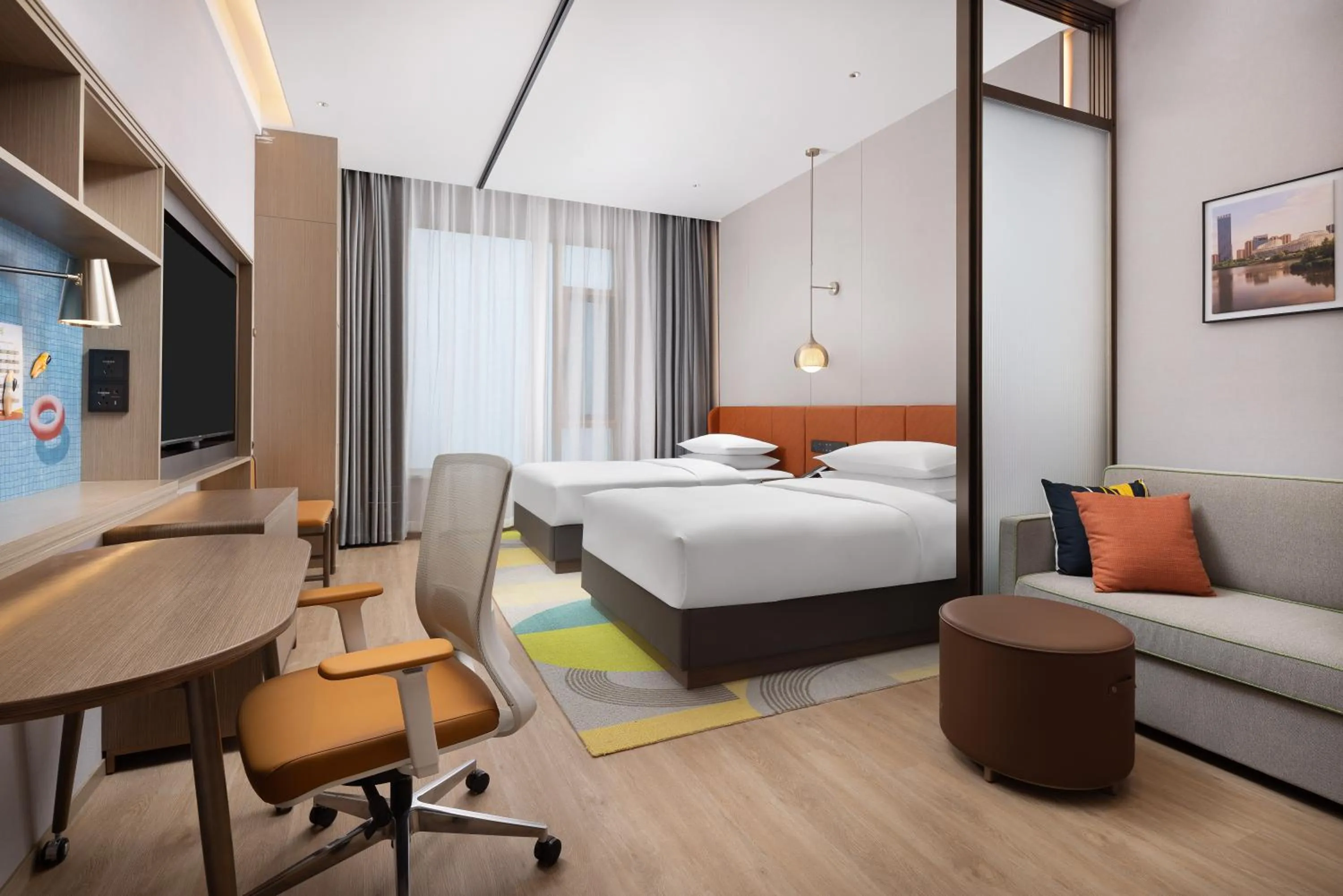 Bedroom, Bed in Home2 Suite by Hilton Fuyang Taihe