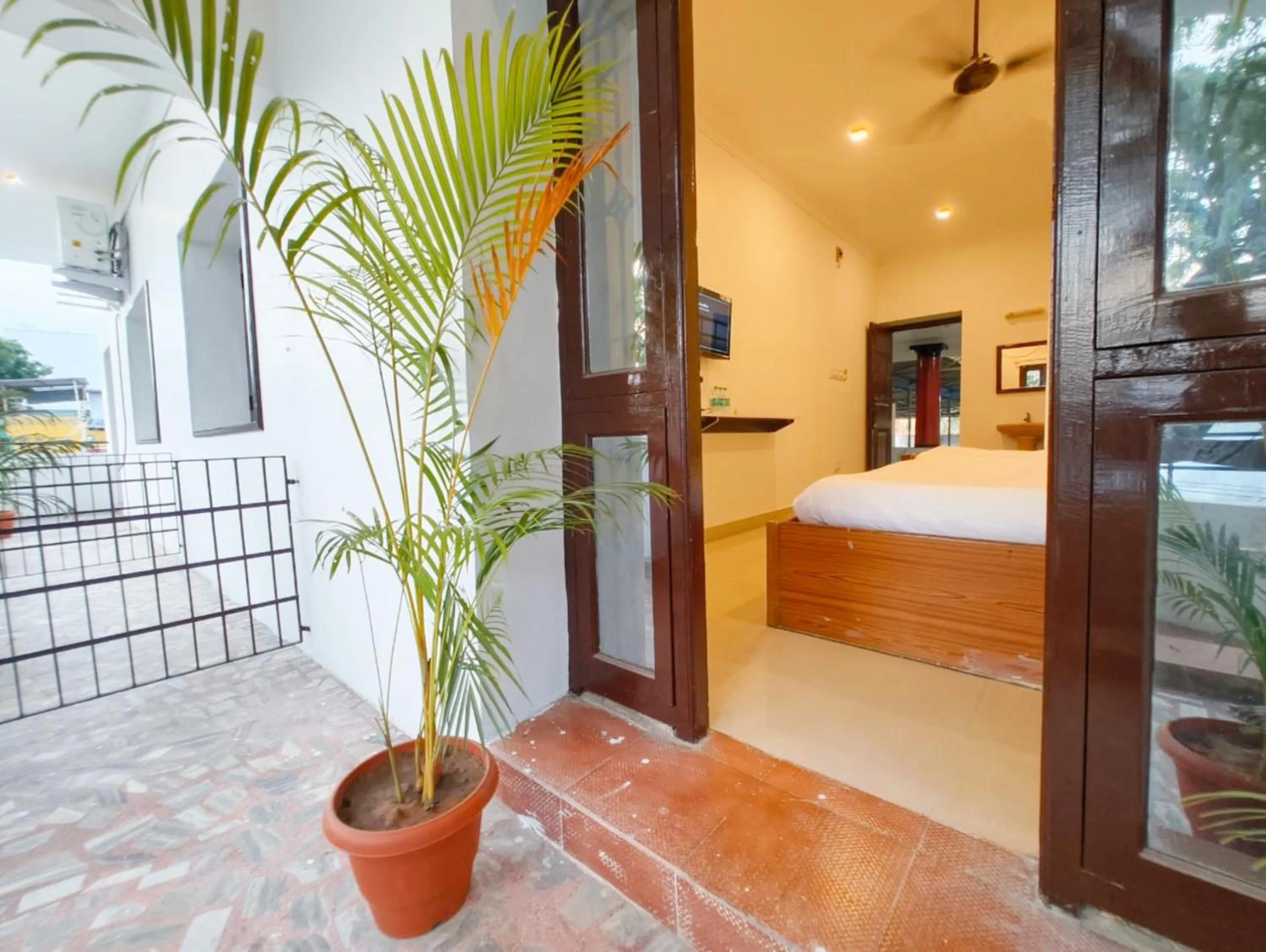 Balcony/Terrace, Bed in Hare Rama Hare Krishna - EESHA Hotel