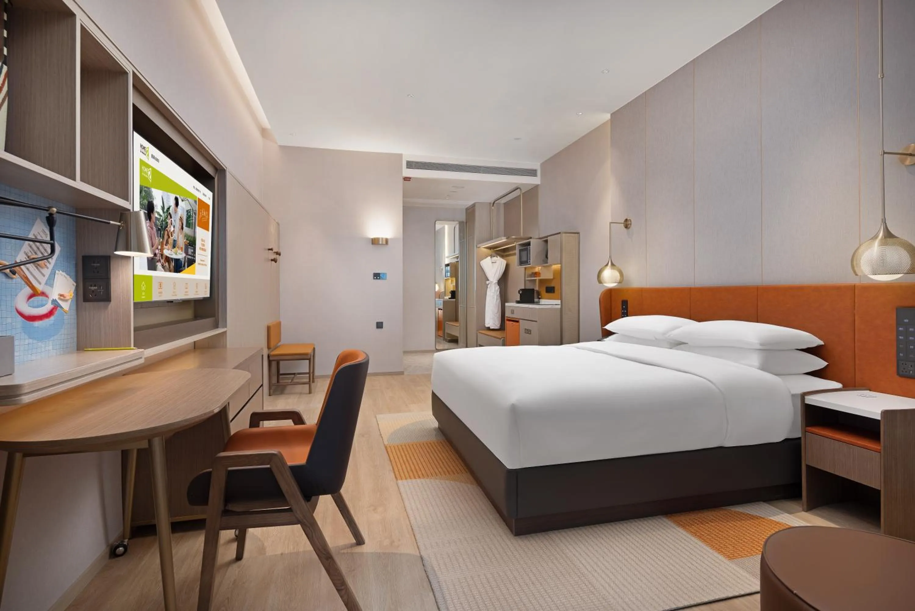 Photo of the whole room, Bed in Home2 Suite by Hilton Ningbo Yinzhou