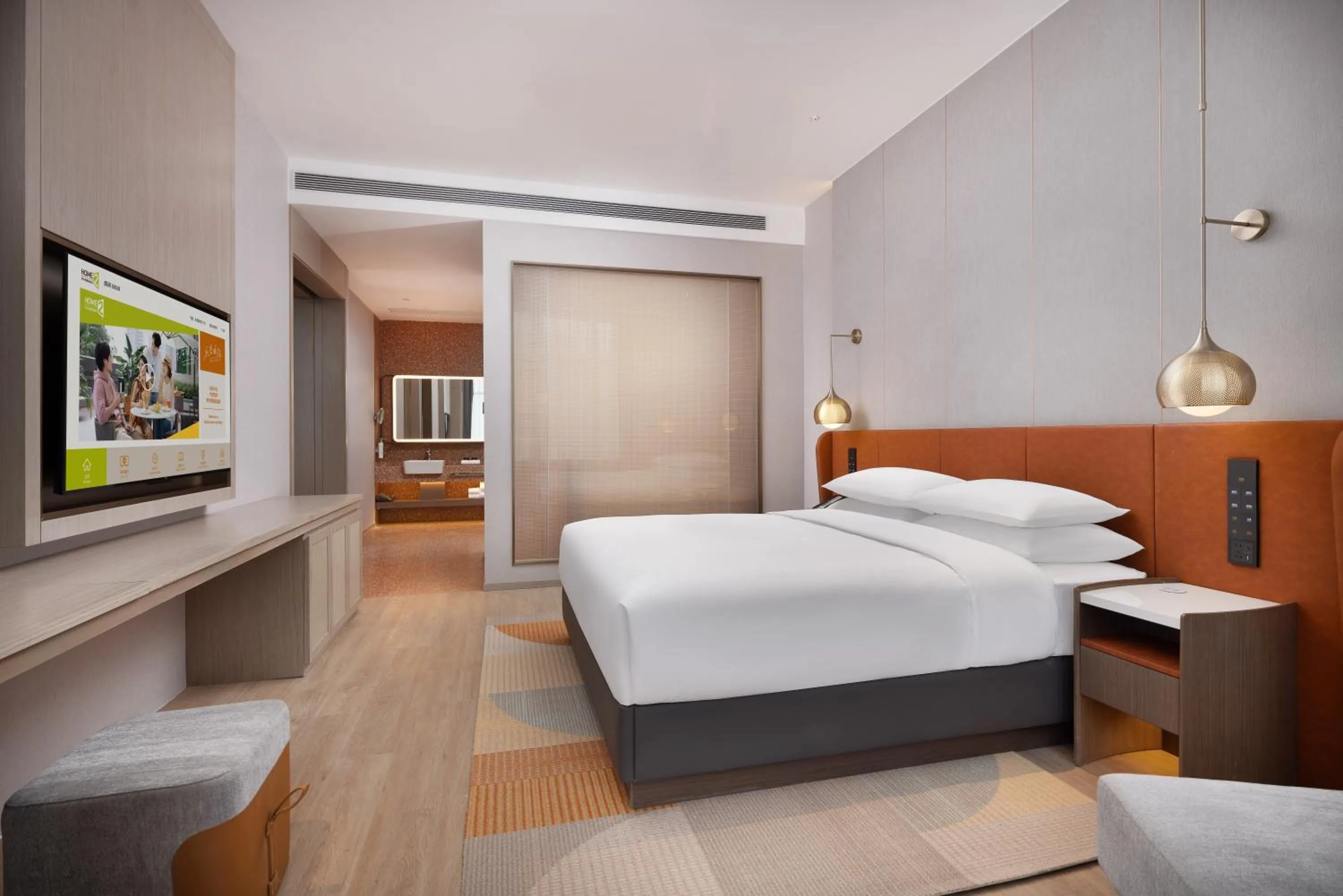 Photo of the whole room, Bed in Home2 Suite by Hilton Ningbo Yinzhou