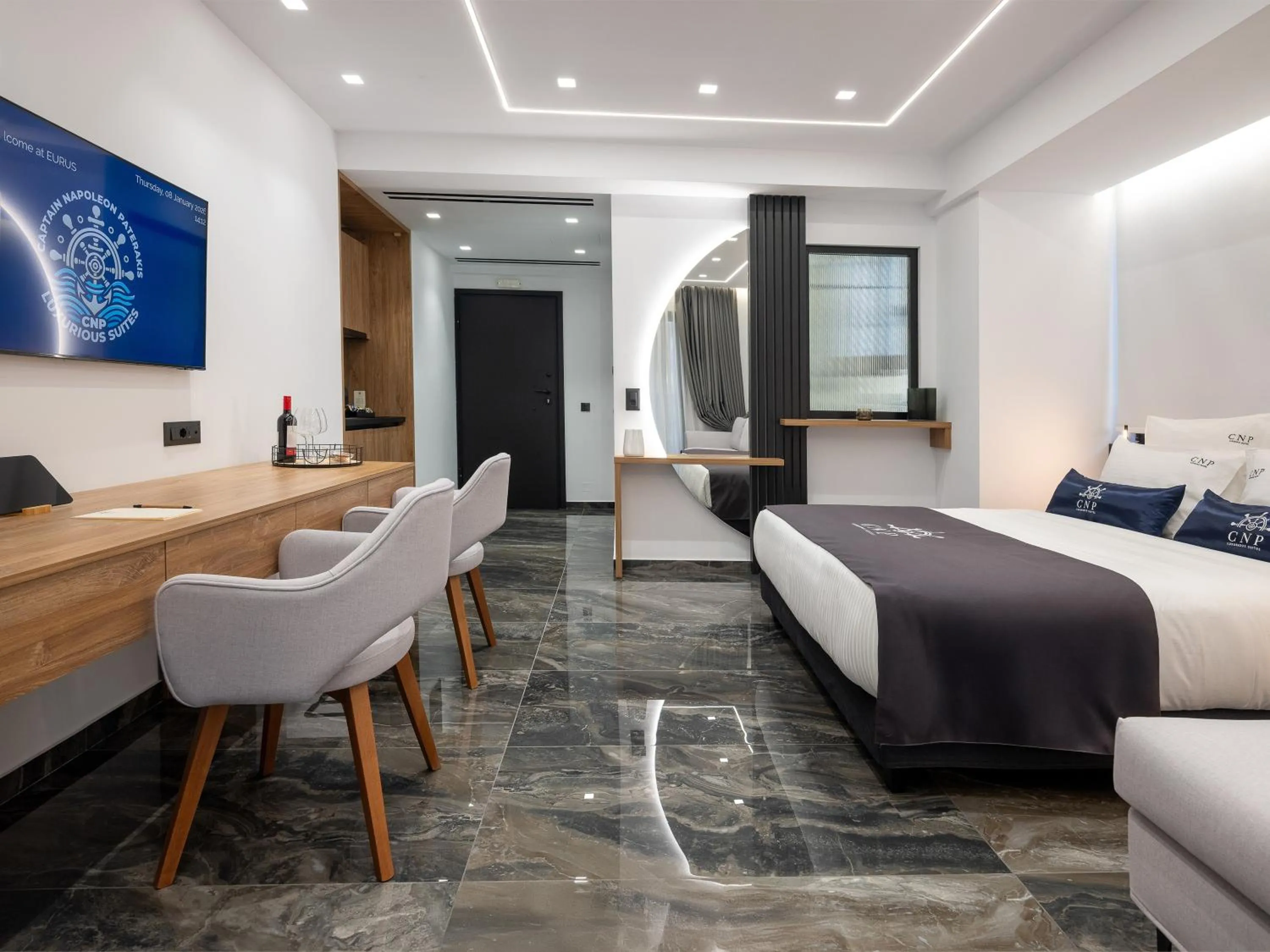 Bed in Captain Napoleon Paterakis CNP Luxurious Suites