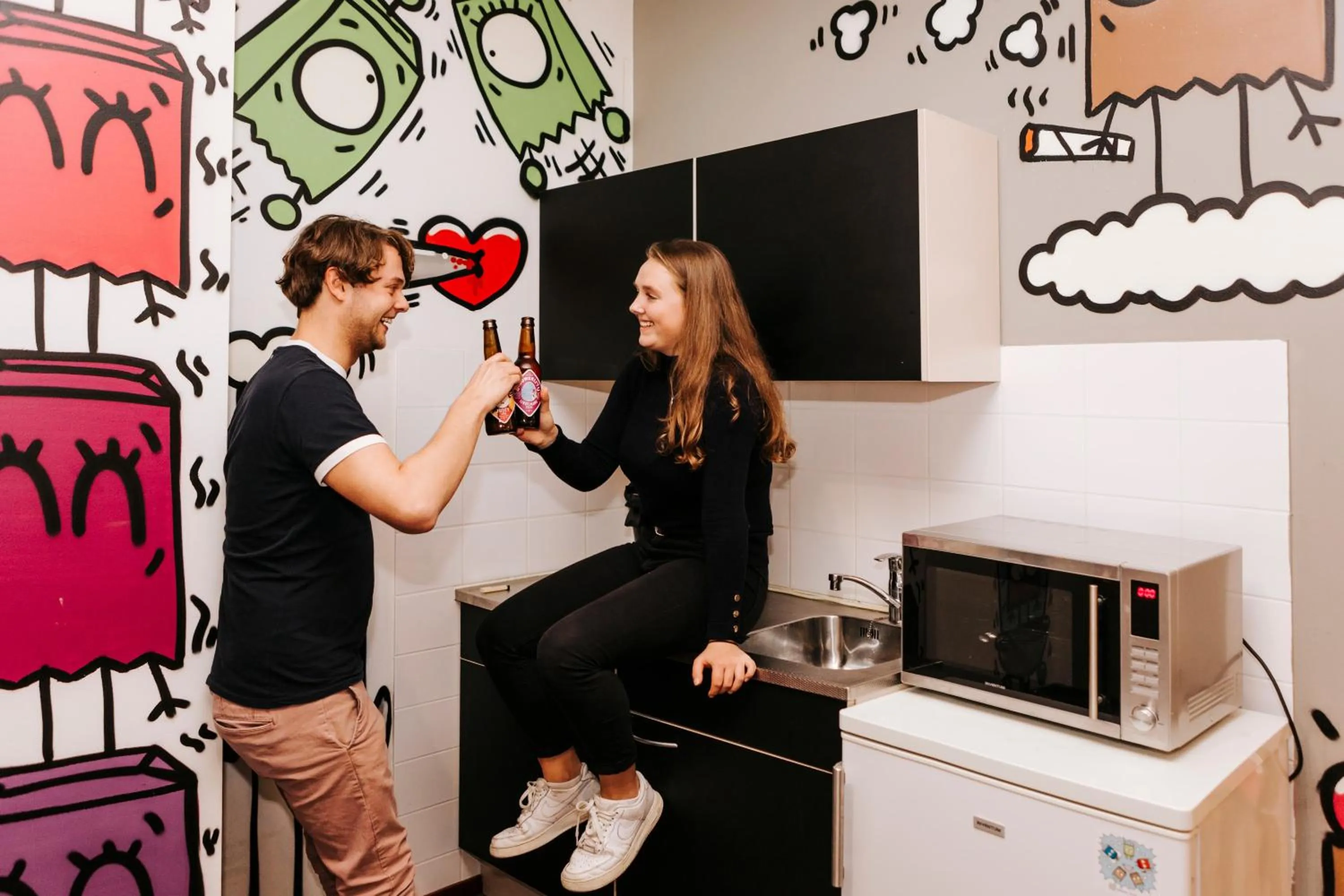 People in Amsterdam Teleport Hotel