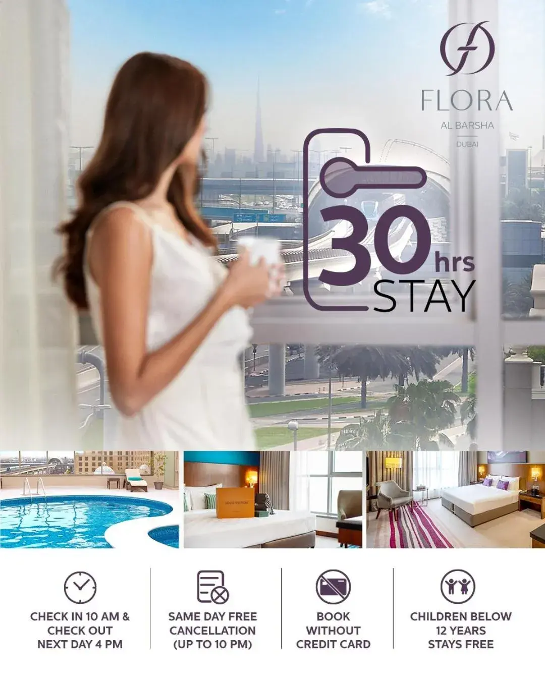 36H Staycation Offer - (2 Adults + 1 Child) Early Check-in 6 AM & Late Check-out 6 PM, Free Beach Transfer, 15% off F&B in Flora Al Barsha Hotel At The Mall 36H Staycation Offer - (2 Adults + 1 Child) Early Check-in 6 AM & Late Check-out 6 PM, Free Beach Transfer, 15% off F&B in Flora Al Barsha Hotel At The Mall