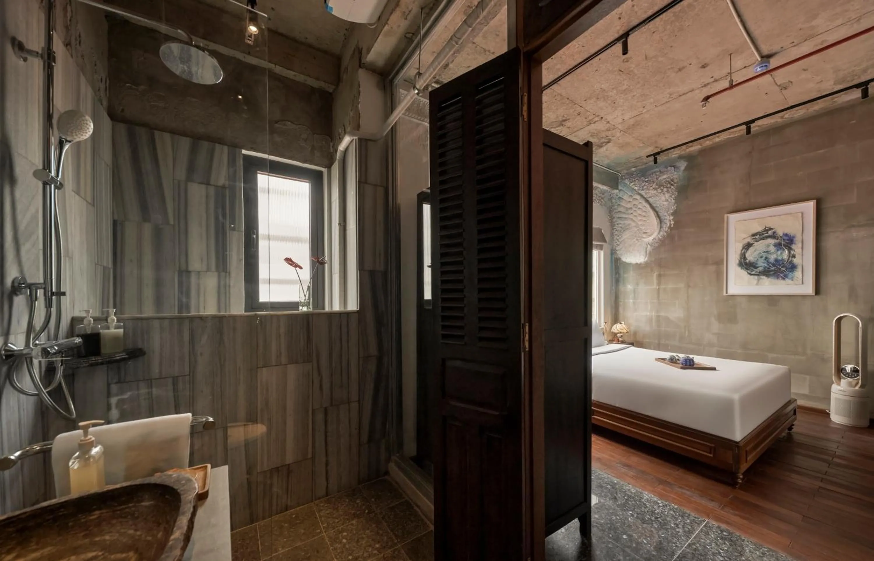 Bathroom, Bed in Anima Saigon Boutique - Vietnamese Contemporary Art Hotel